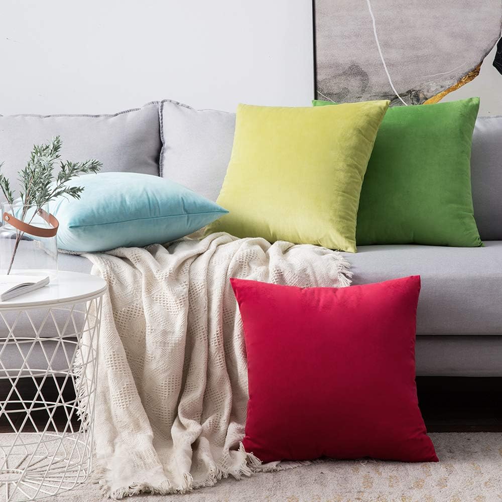 Miulee Velvet Throw Pillow Covers 18x18 Inch, Pack of 2 - Lime Green, Soft Solid Decorative Pillow Covers Cushion Cases Modern Luxury Home…