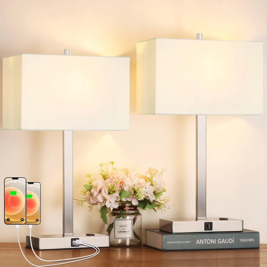 21" Touch Bedside lamps with 2 USB & AC Outlets, 3-Way Dimmable Bedside Table Lamps Set of 2 for Bedroom Living Room Office Reading…
