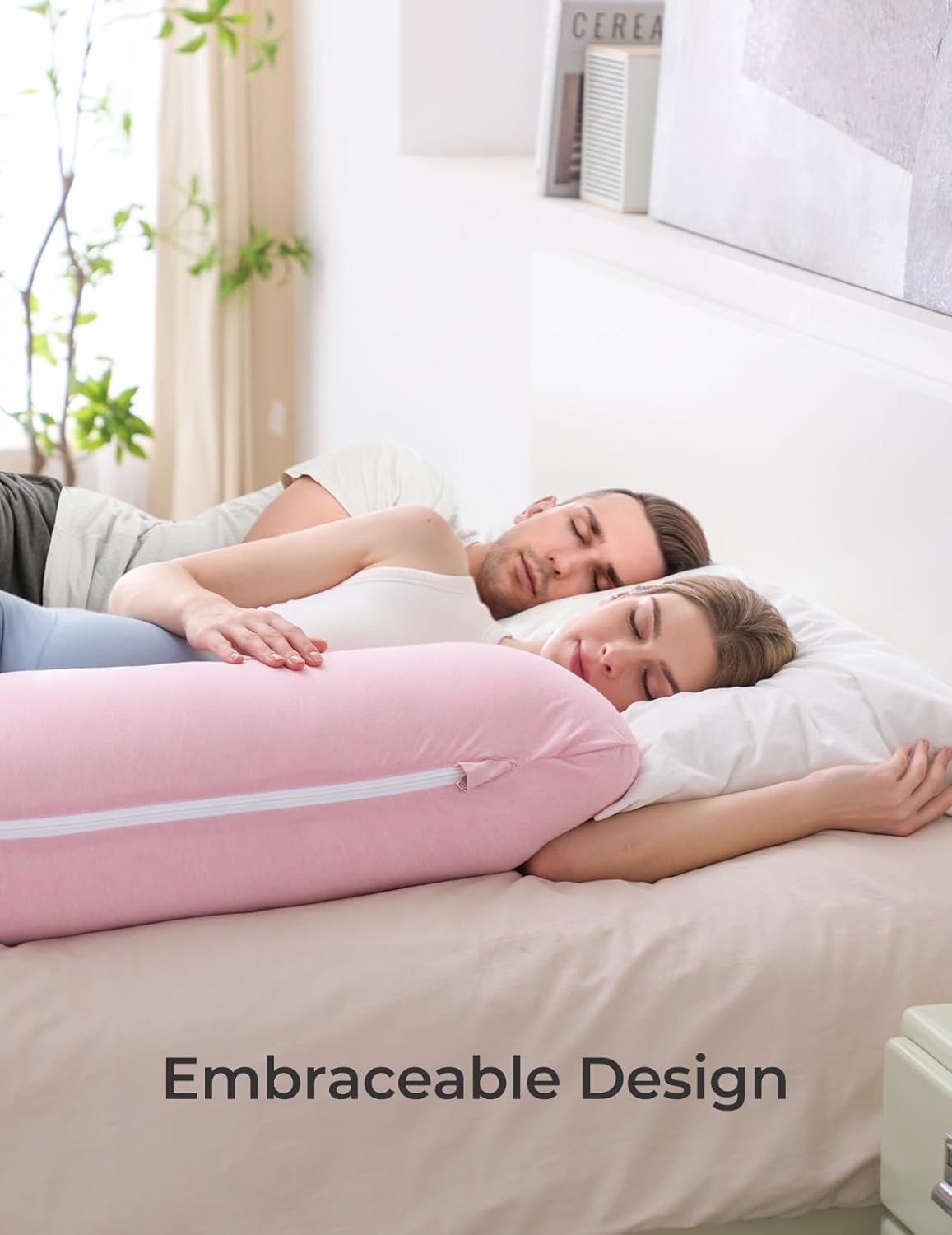 Momcozy Body Pillow for Pregnancy, J Shaped Pregnancy Pillows for Side Sleeping, Soft Maternity Pillow with Jersey Cotton Cover for Head Ne…