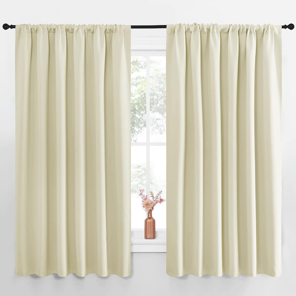 NICETOWN Blackout Curtains for Bedroom, Home Decorations Thermal Insulated Solid Rod Pocket Blackout Drapes for Cafe (Beige, One Pair, 70…
