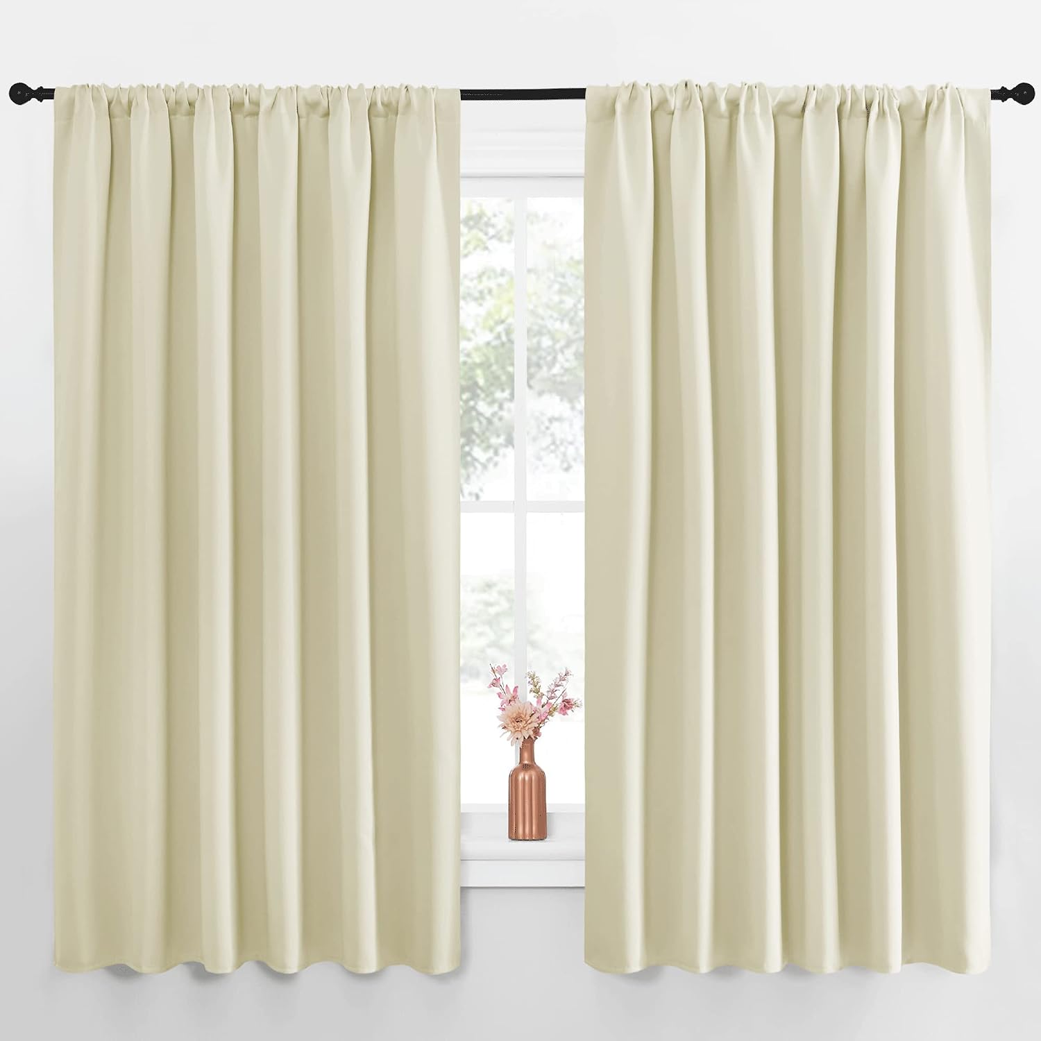 NICETOWN Blackout Curtains for Bedroom, Home Decorations Thermal Insulated Solid Rod Pocket Blackout Drapes for Cafe (Beige, One Pair, 70…