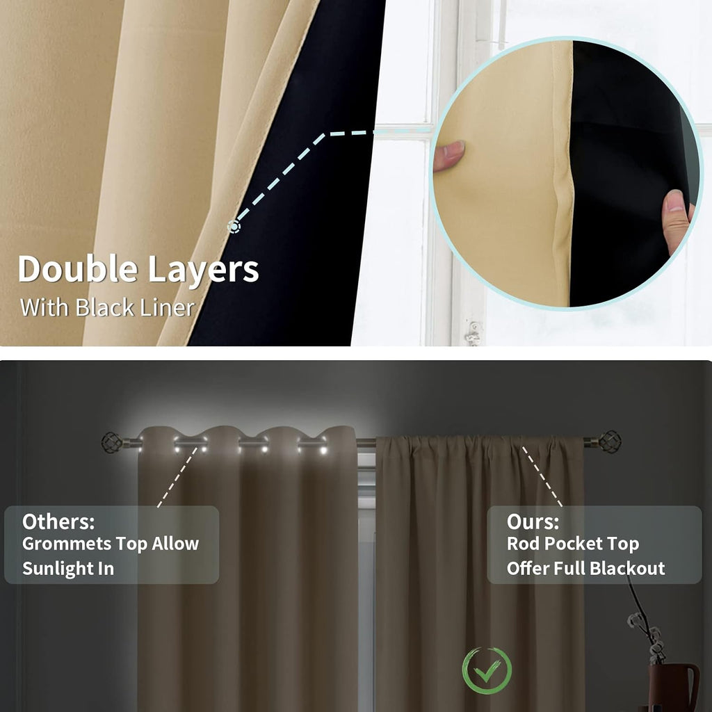 BGment Thermal Insulated 100% Blackout Curtains for Bedroom with Black Liner, Double Layer Full Room Darkening Noise Reducing Rod Pocket…
