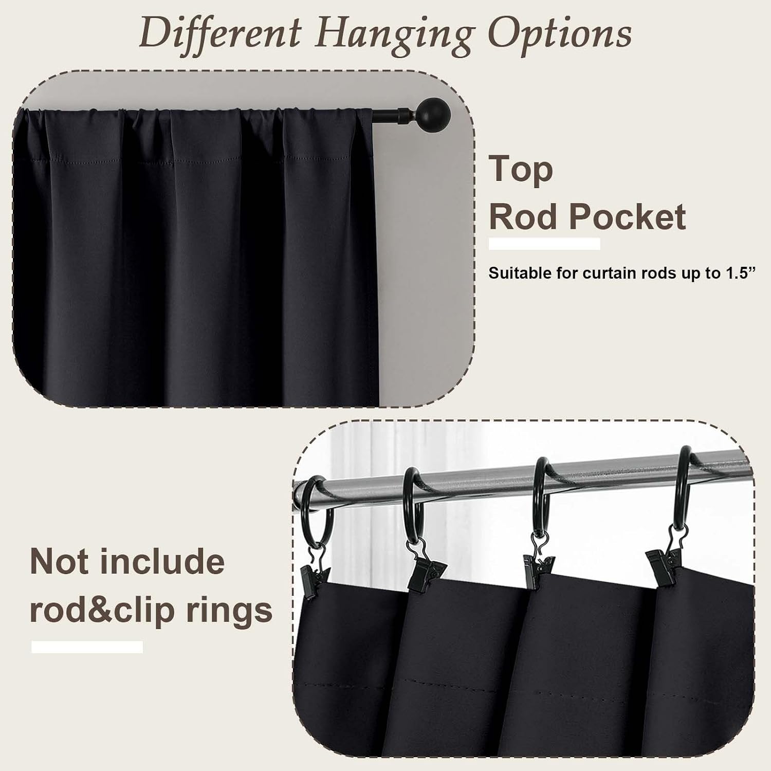 Gwine Black Blackout Curtains for Bedroom 63 Inch Length - Thermal Insulated Light Blocking Window Curtain Panels, Solid Room Darkening…