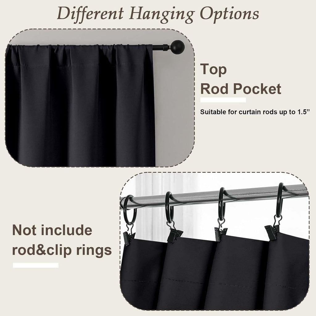 Gwine Black Blackout Curtains for Bedroom 84 inches Long 2 Panels Set, Solid Noise Reducing Thermal Insulated Blackout Curtains for…