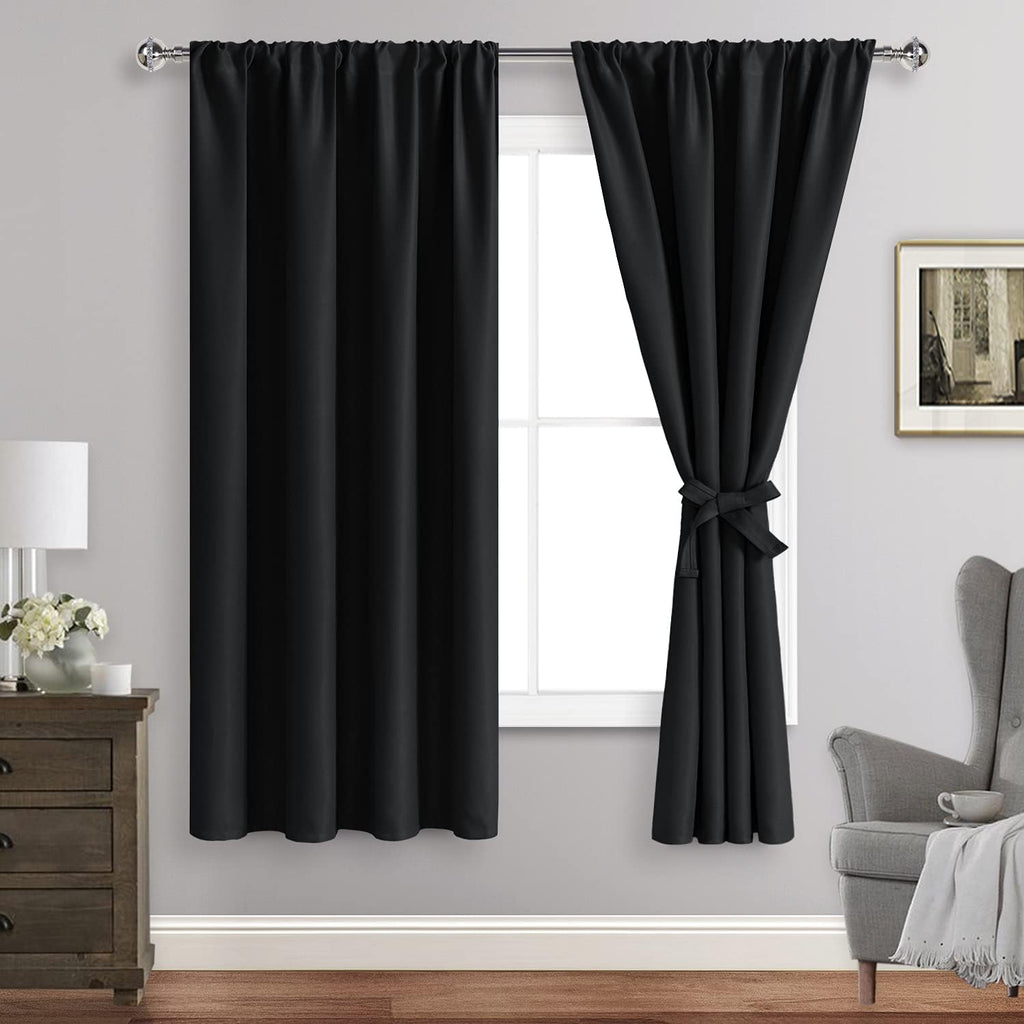 Jiuzhen Blackout Curtains for Bedroom– Thermal Insulated, Noise Reducing Room Darkening Rod Pocket Curtains for Living Room, Set of 2 Panels…