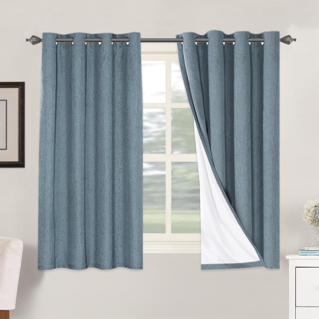 H.VERSAILTEX Linen Blackout Curtains 54 Inches Long 100% Blackout Thermal Insulated Textured Linen Look Curtain Draperies Anti-Rust…