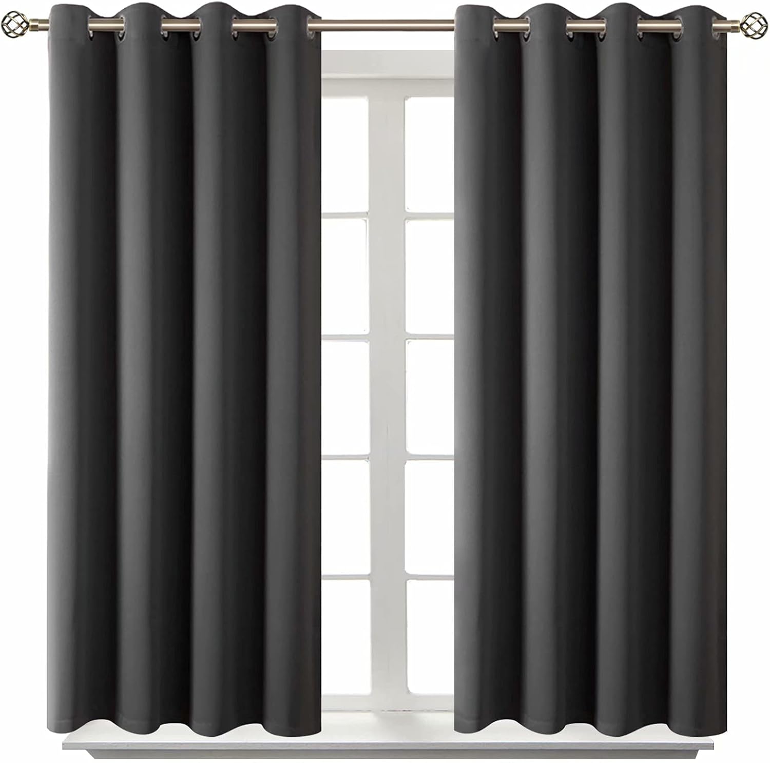 BGment Blackout Curtains - Grommet Thermal Insulated Room Darkening Bedroom and Living Room Curtain, Set of 2 Panels (52 x 45 Inch, Dark Gr…