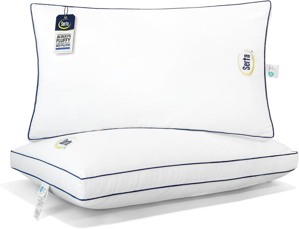 Serta Hotel Collection Bed Pillows King Size Set of 2, 400 Thread Count 100% Cotton Cover, Medium Support Gusseted Down Alternative Pillow…