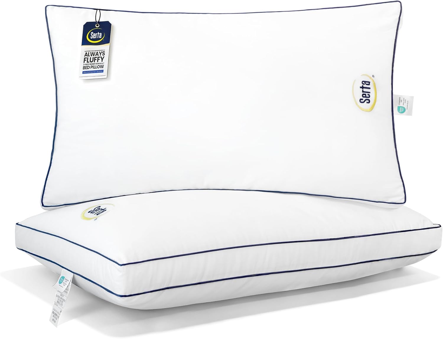 Serta Hotel Collection Bed Pillows King Size Set of 2, 400 Thread Count 100% Cotton Cover, Medium Support Gusseted Down Alternative Pillow…