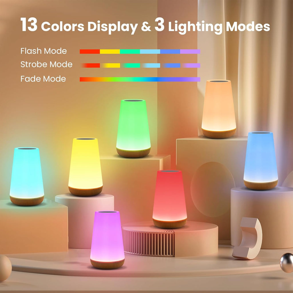 THAUSDAS Night Light, Dimmable Touch Lamp for Bedroom, Portable Table Bedside Lamp, 5 Brightness 13 RGB Colors, Night Lights for Baby…