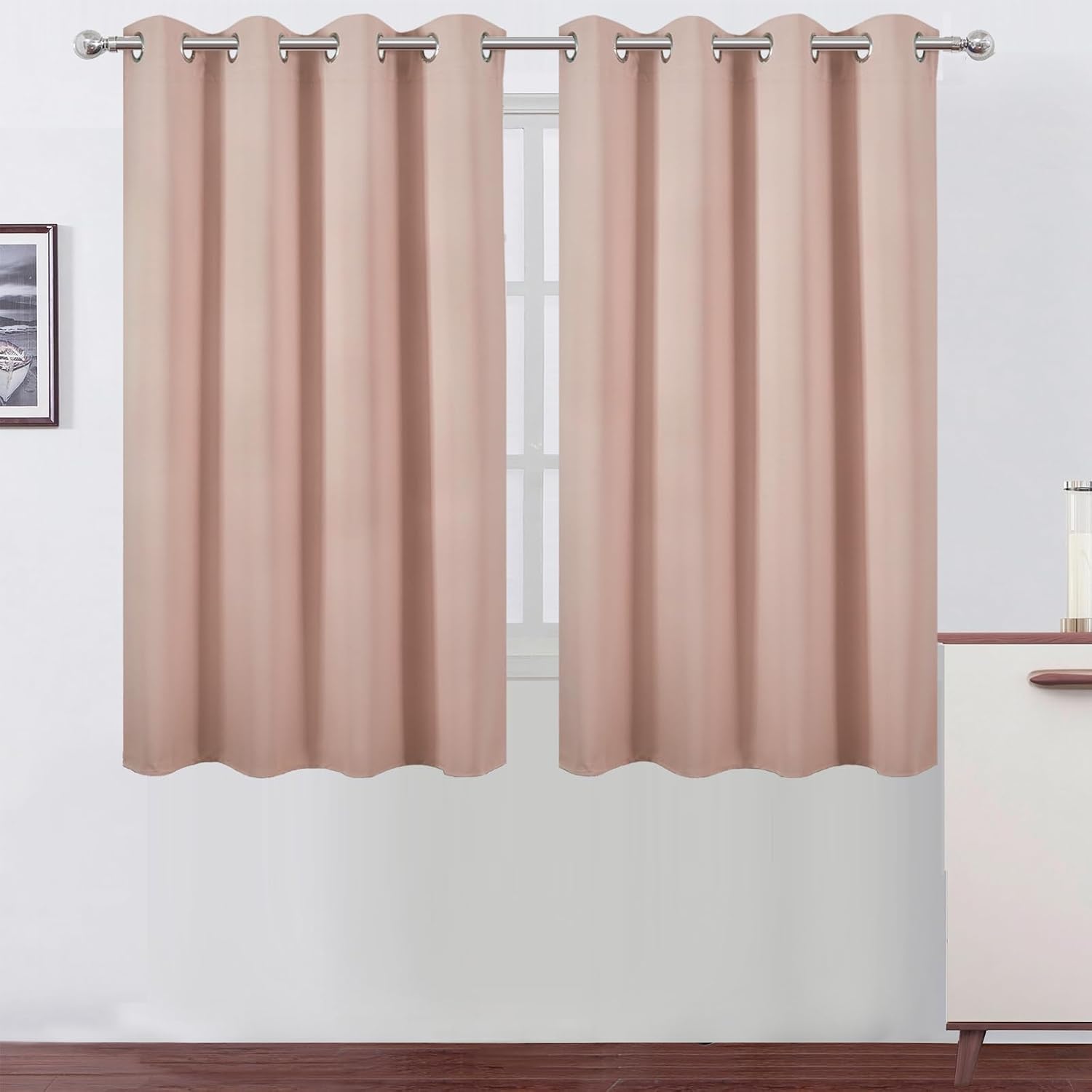 Lemomo Blush Thermal Blackout Curtains/52 x 54 Inch/Set of 2 Panels Room Darkening Curtains for Bedroom 54 Inch silver