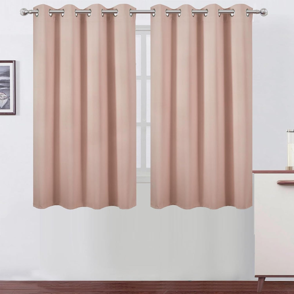 Lemomo Blackout Curtains 66 x 54 Inch Long Blush Curtains Set of 2 Panels Room Darkening Curtains for Bedroom and Living Room 54 Inch silver