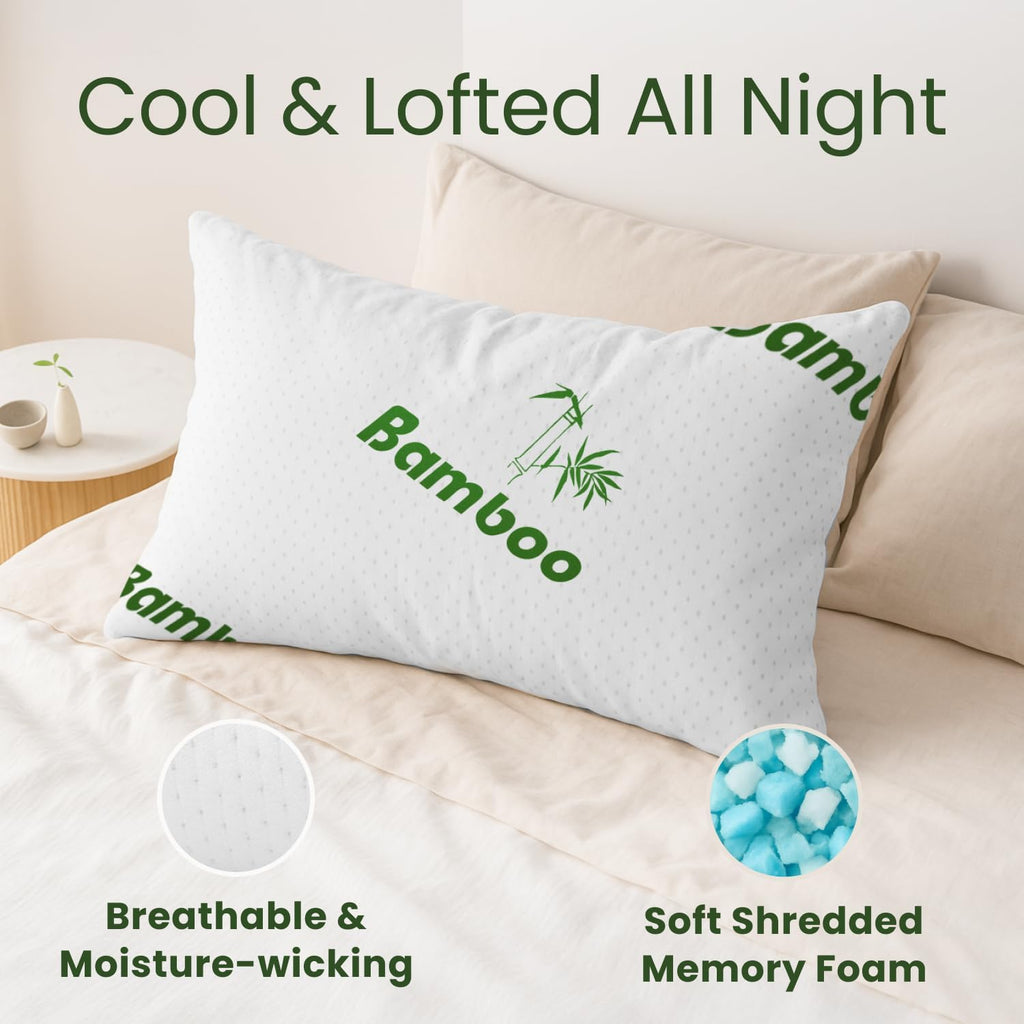 Shredded Memory Foam Pillow Queen Size - Cooling Bed Pillow for Sleeping for Stomach, Back and Body - 1 Pack Queen Soft Comfy Cool Memory…