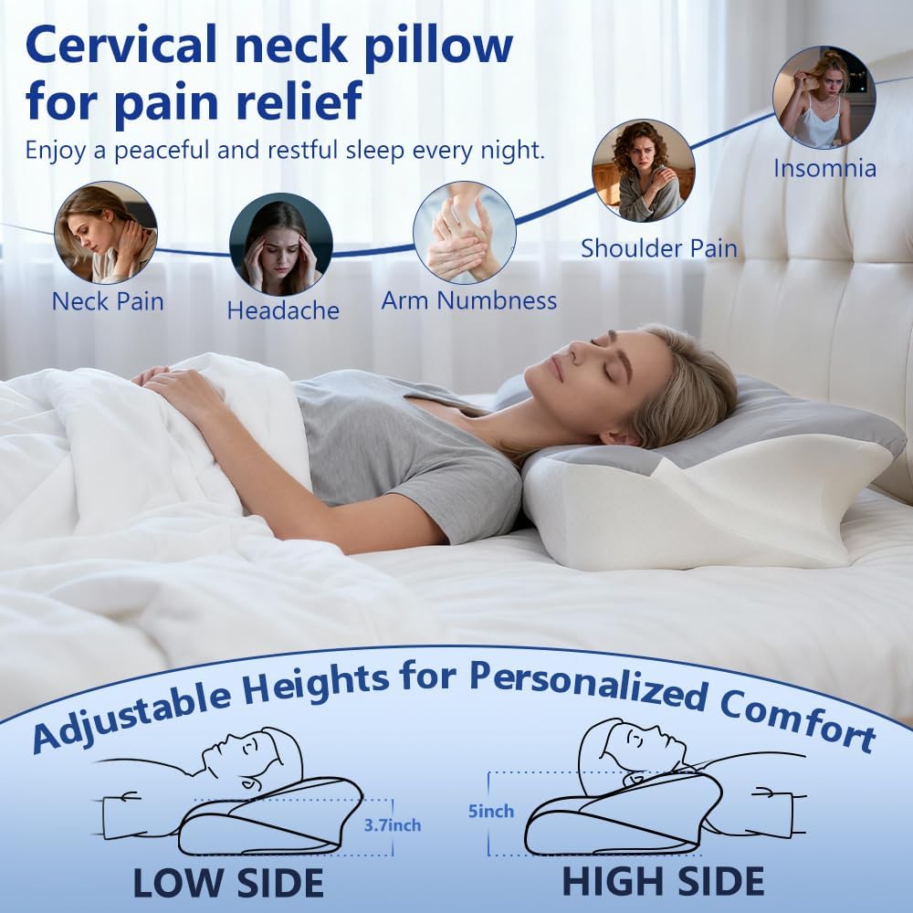 Bnxiang Cervical Neck Pillow for Neck & Sleeping, Ergonomic Contour Neck Support Pillow, Memory Foam Orthopedic Pillow for Side, Back, Stom…
