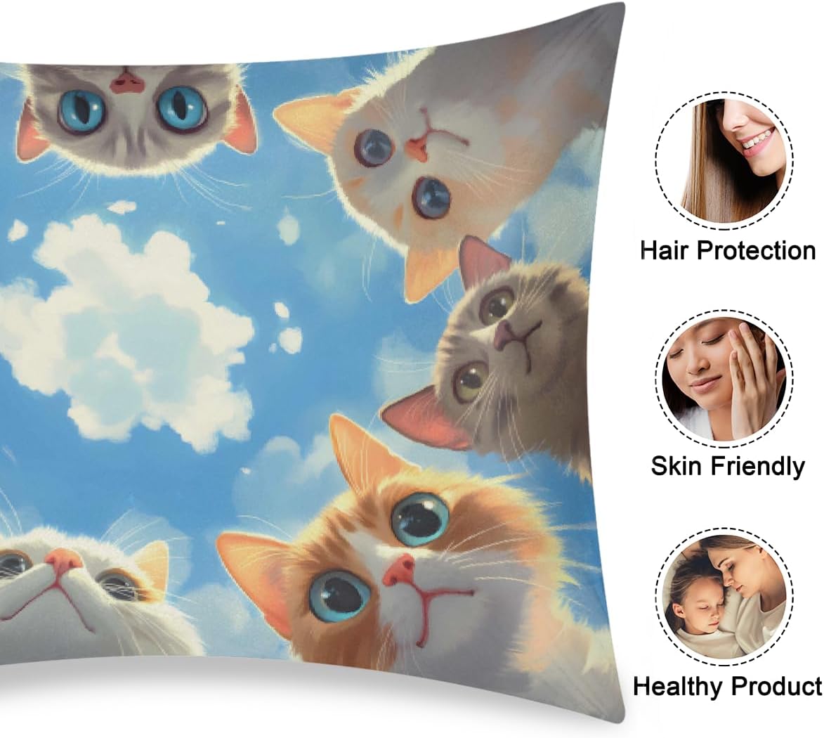 Cloud Funny Cat Satin Pillowcase for Hair and Skin Soft Silk Pillow Cases with Envelope Closure Cooling Pillow Case Slip Standard Pillow…