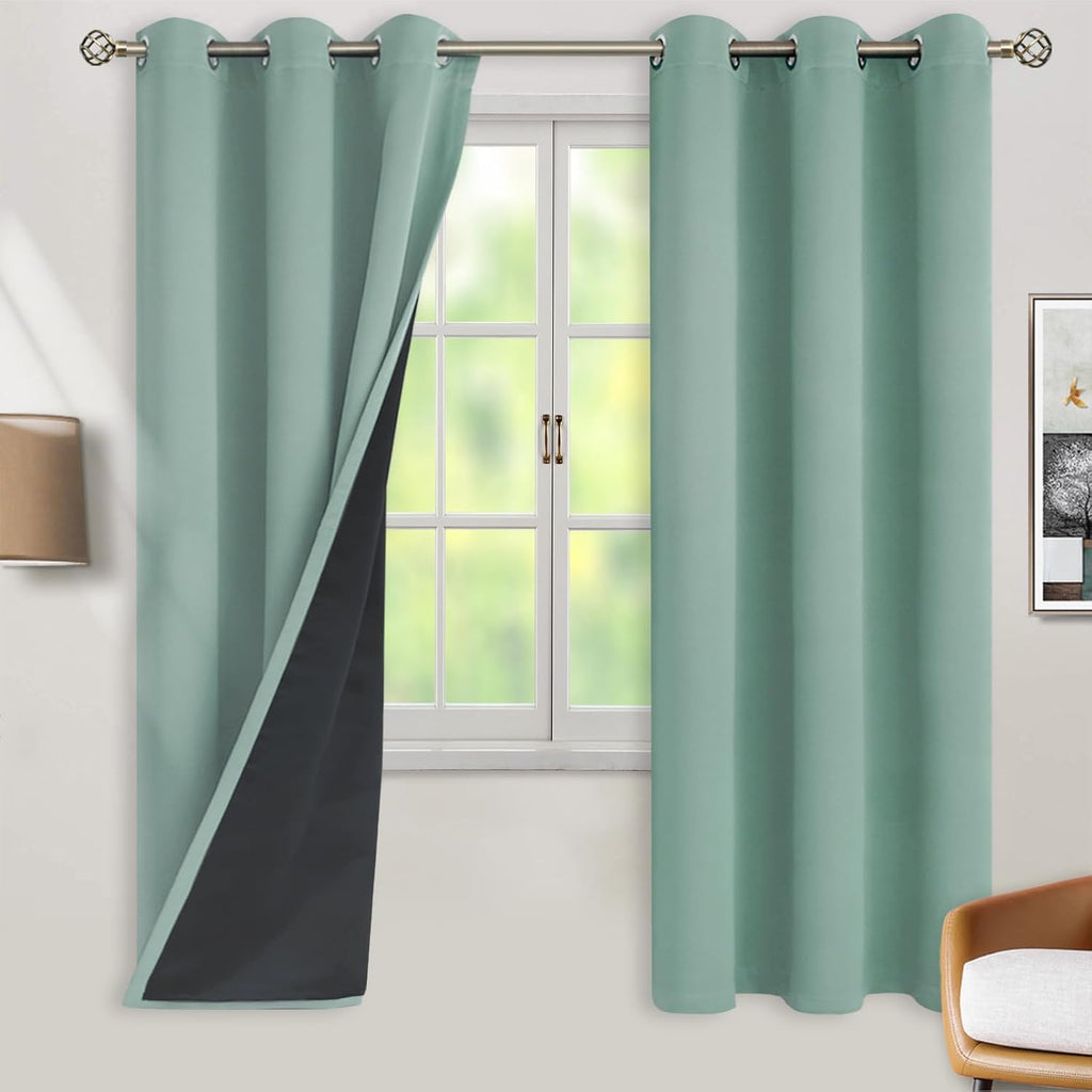BGment Thermal Insulated 100% Blackout Curtains for Bedroom with Black Liner, Double Layer Full Room Darkening Noise Reducing Grommet Curta…