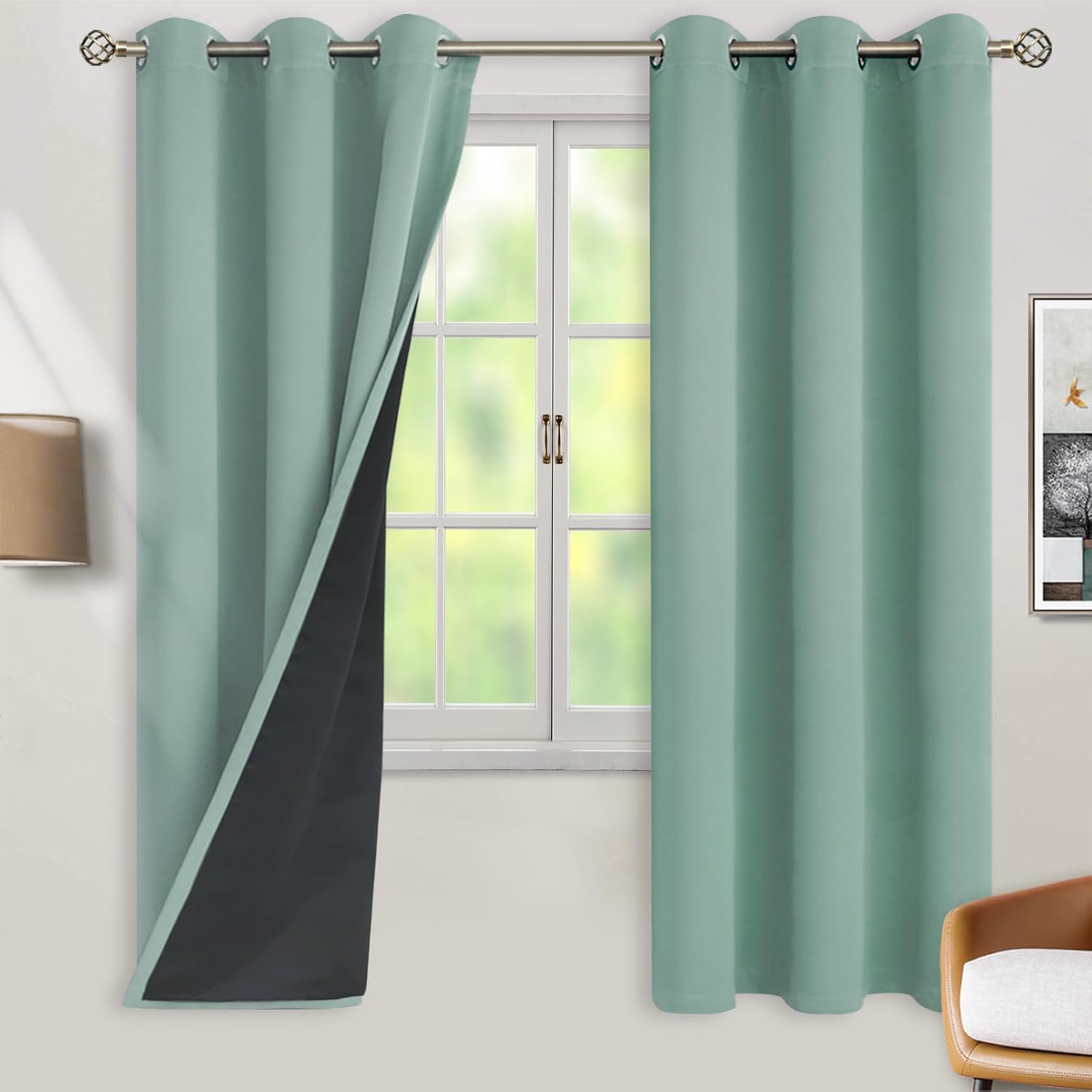 BGment Thermal Insulated 100% Blackout Curtains for Bedroom with Black Liner, Double Layer Full Room Darkening Noise Reducing Grommet Curta…