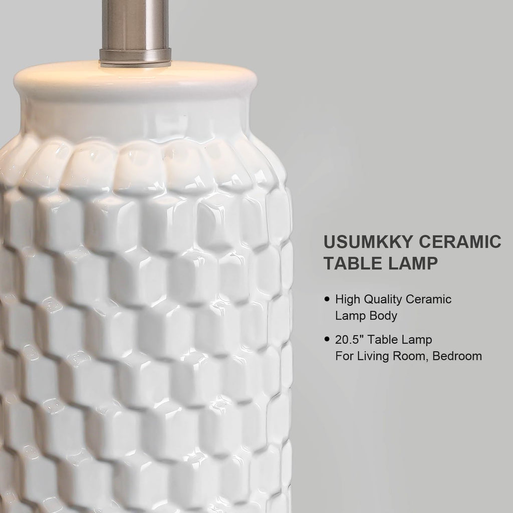 USumkky 20.5" White Modern Ceramic Bedside Lamps Set of 2, Small Table Lamp for Bedroom Decor Farmhouse Nightstand Lamp for Living Room…