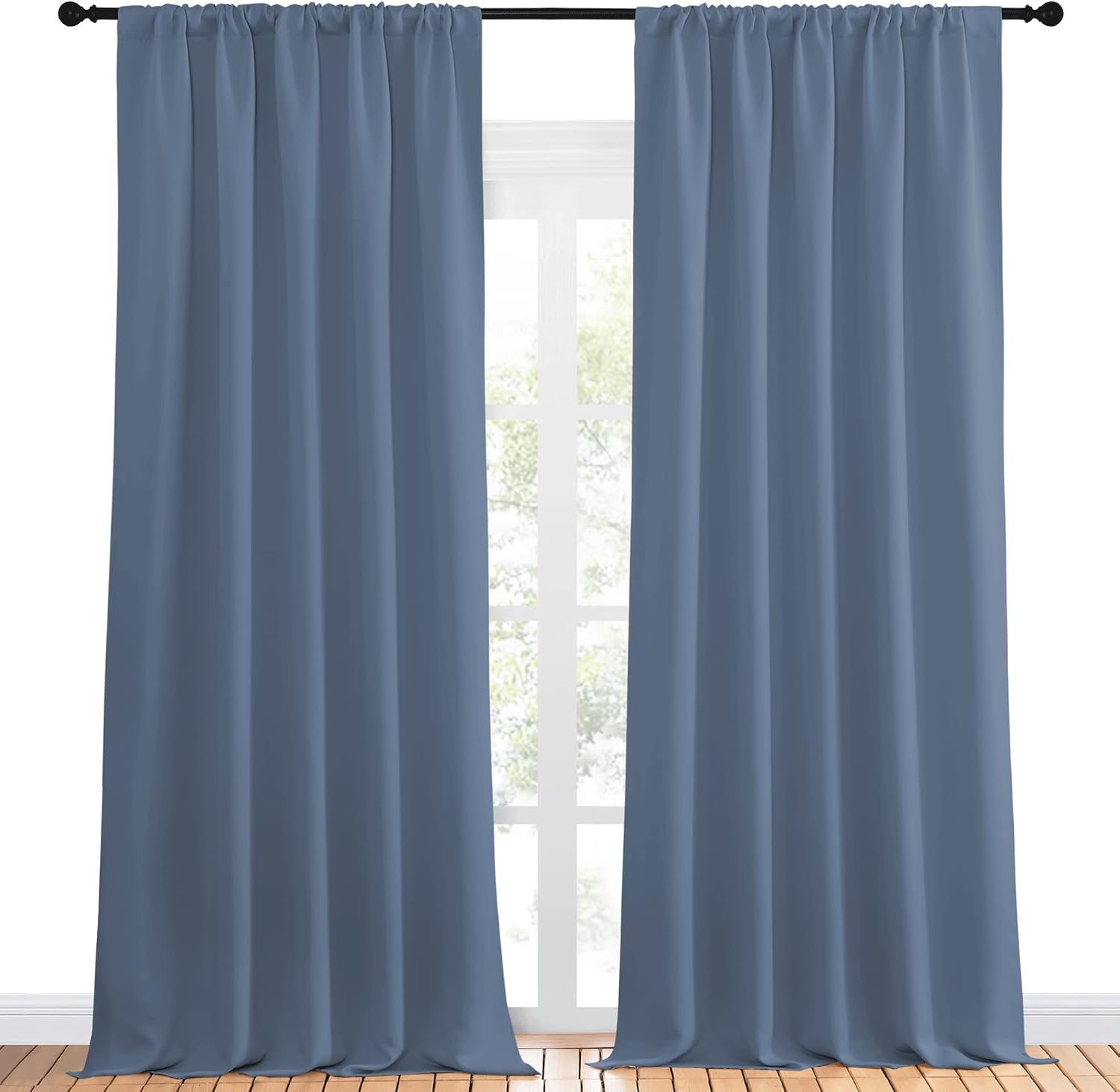 NICETOWN Blackout Curtains Window Draperies - Window Treatment Thermal Insulated Solid Room Darkening Drapes for Bedroom (Stone Blue, Set…