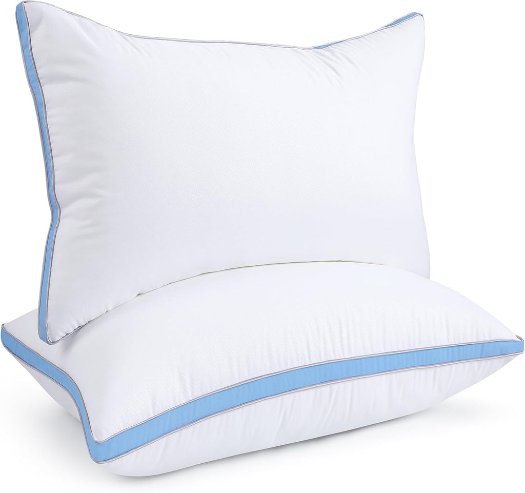 viewstar Bed Pillows Queen Size Set of 2, Firm Support Down Alternative Gusseted Pillows for Side, Back, or Stomach Sleepers, Light Blue