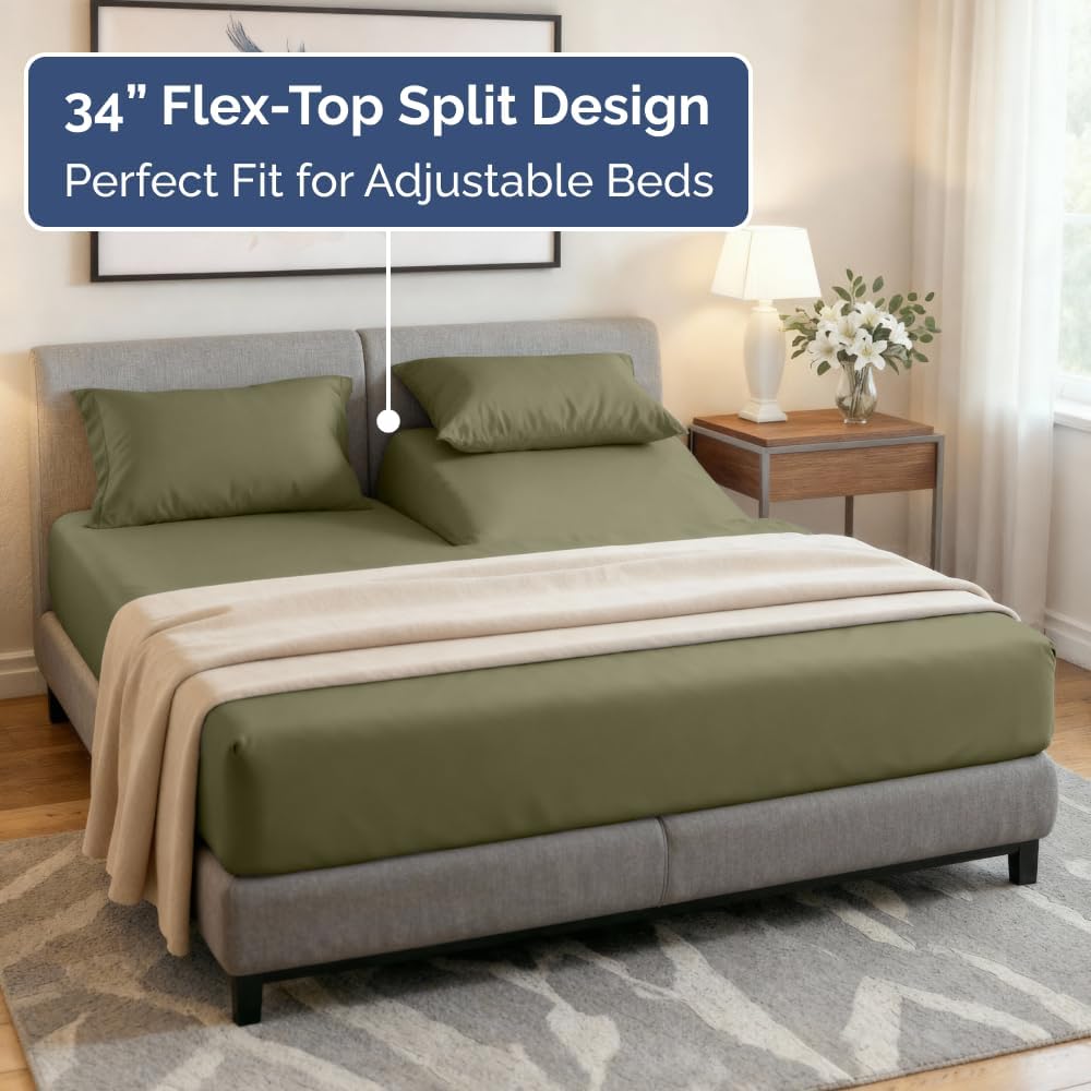 Flex Top Split Head King 4 Piece Sheet Set - Ultra-Soft, Breathable & Cooling Bed Sheets Set - Hotel Luxury Bedding for Women & Men with…