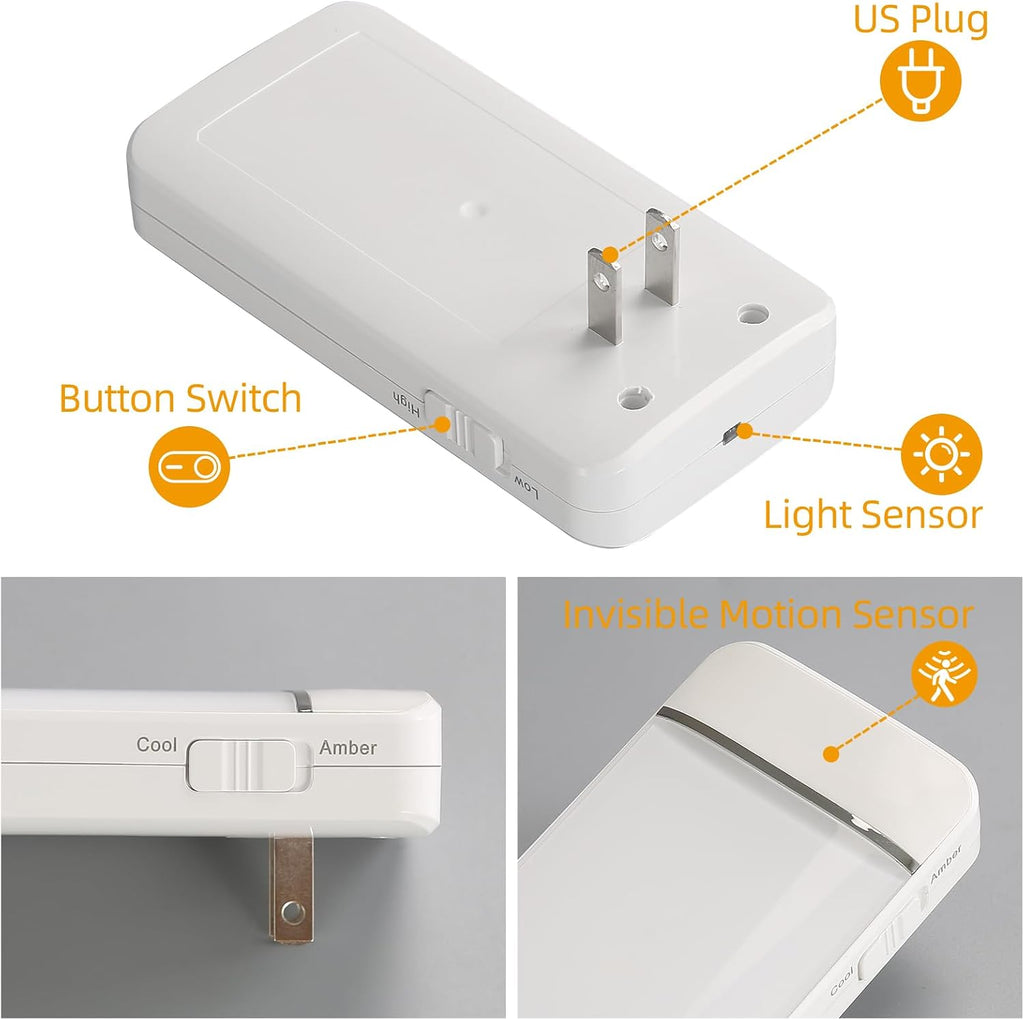 Dawnrise Night Lights Plug into Wall, Invisible Motion Sensor Night Light, Soft Warm or Cool White Selectable, Brightness Adjustable, LED…