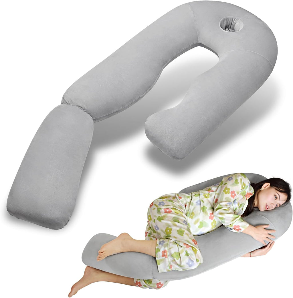 Pozico U-Shaped Full Body Pillow for Side Sleepers – 51-Inch Cooling Pregnancy Pillow with Ear Piercing Design for Neck, Back, and Hip Supp…