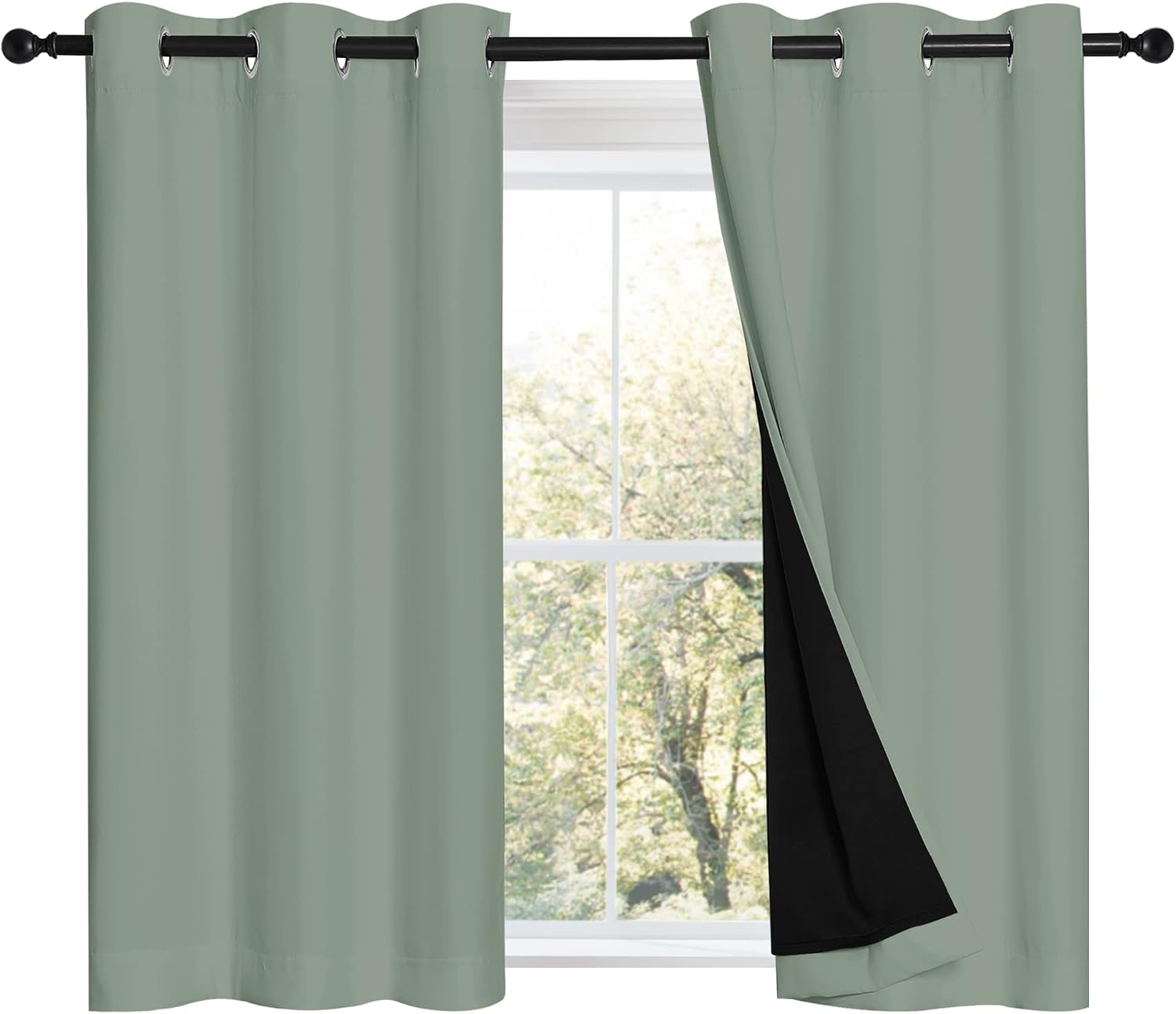 Nicetown Greyish Green 100% Blackout Curtains 45 inches Long, 2 Thick Layers Completely Blackout Window Treatment Thermal Insulated Lined D…