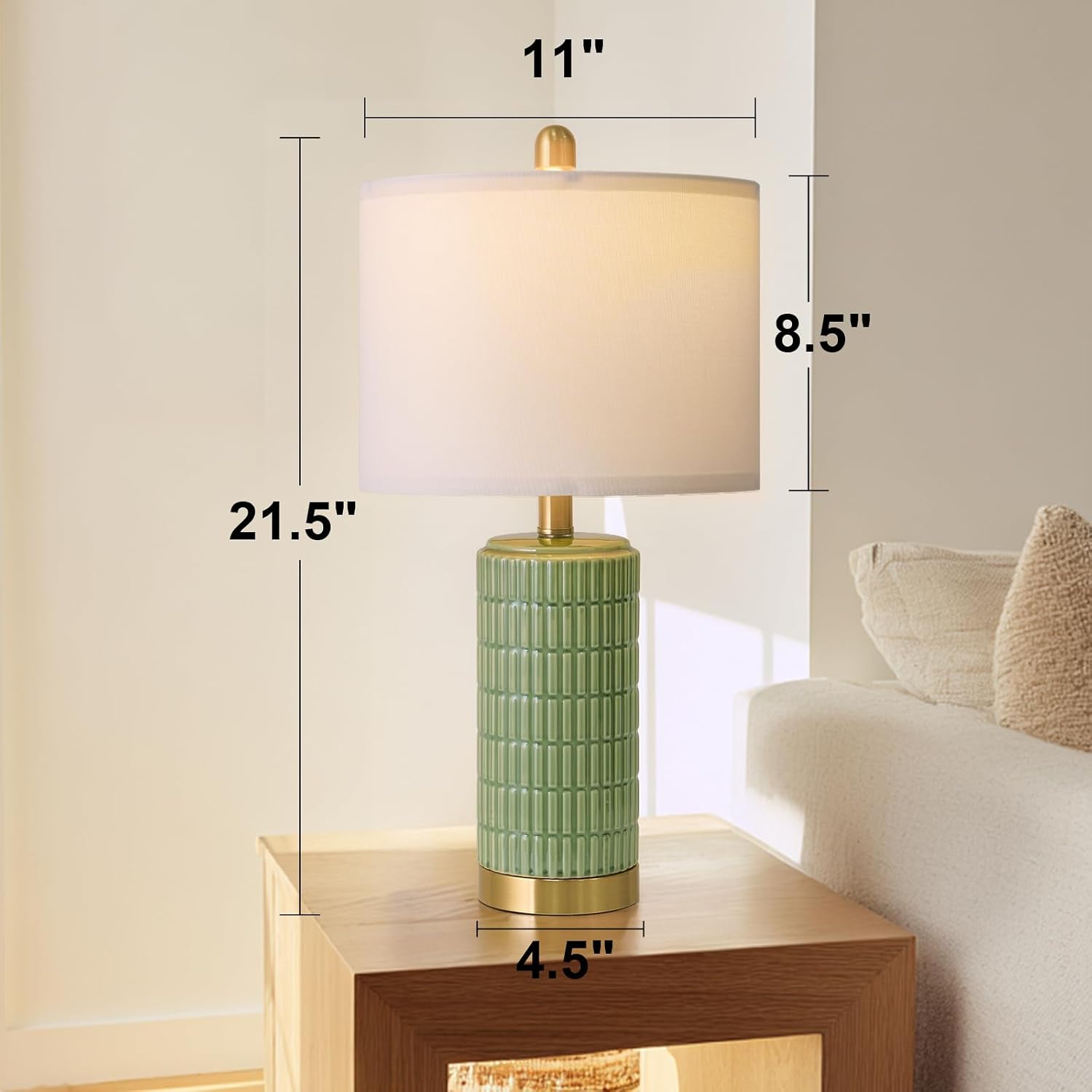 PoKat Bedside Table Lamps Set of 2 for Living Room with 2 USB Ports, 21.5'' Small Modern Nightstand Lamps for Bedroom, Ceramic Side Table…
