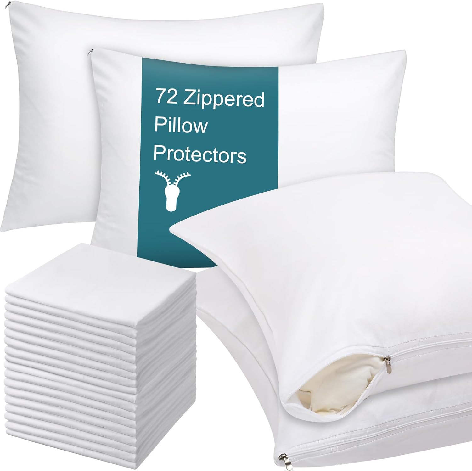 Shimeyao 12 Pcs 20 x 26 Inch Zippered Pillow Protectors Bulk, Standard Size Bedding Pillow Cases, Soft Breathable Cotton Sateen Dust Protec…