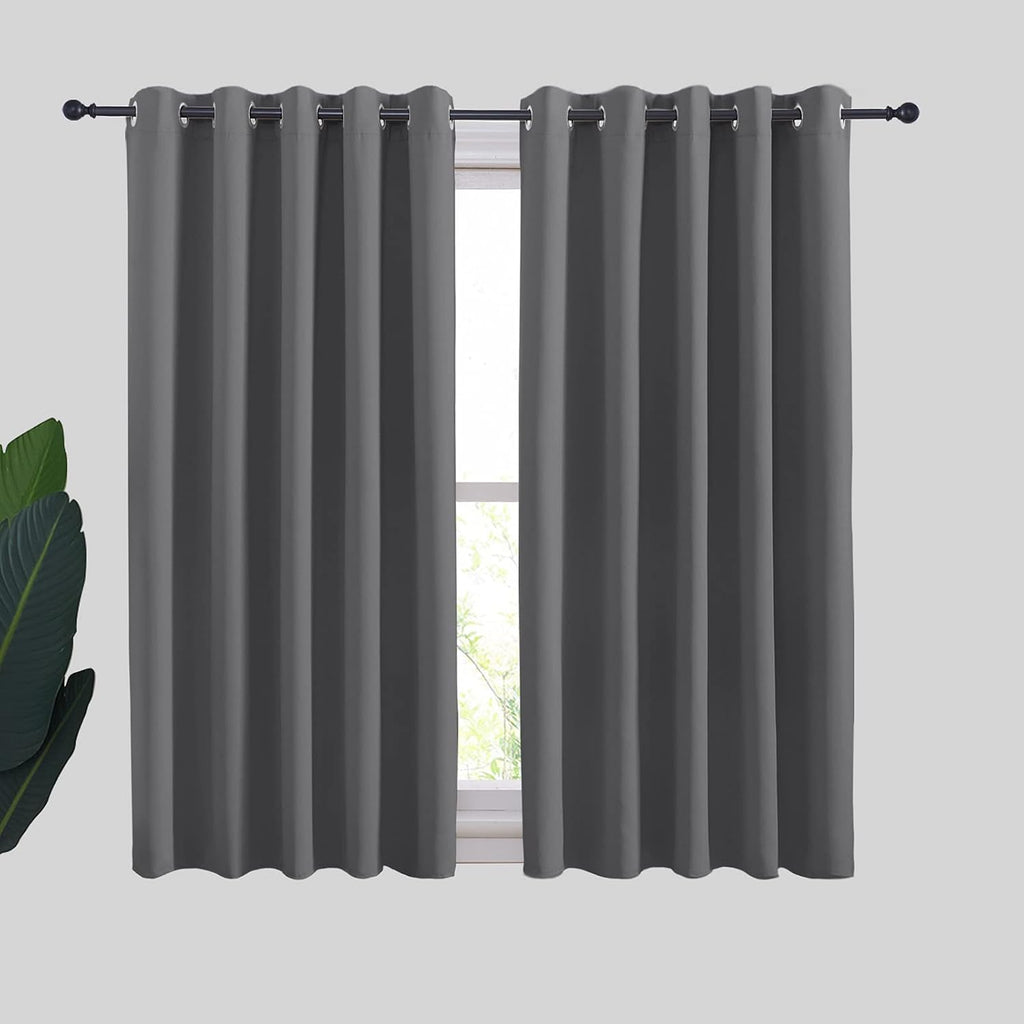 NICETOWN Grey Blackout Curtain Panels for Bedroom, Thermal Insulated Grommet Top Blackout Draperies and Drapes for Basement (2 Panels…
