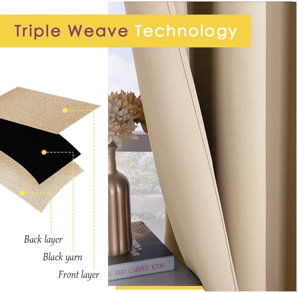 NICETOWN Thermal Room Darkening Draperies Curtains, Thermal Insulated Grommet Room Darkening Drape Panels for Bedroom (Biscotti Beige, 2…