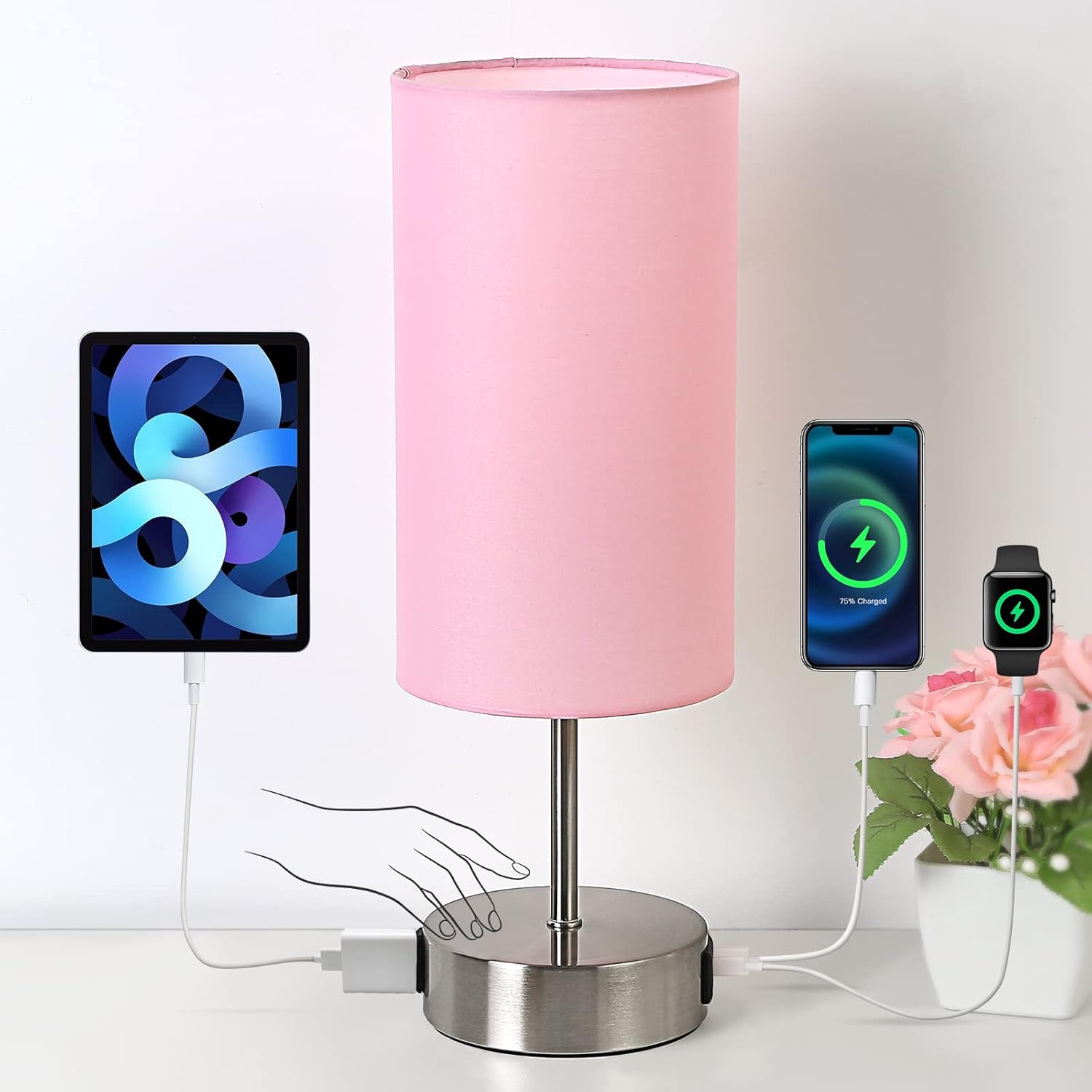 Yarra-Decor 【Upgraded Bedside Lamp with USB A+C Charging Ports & AC Outlet Touch Control Table Lamp for Girl Bedroom 3 Way Dimmable…