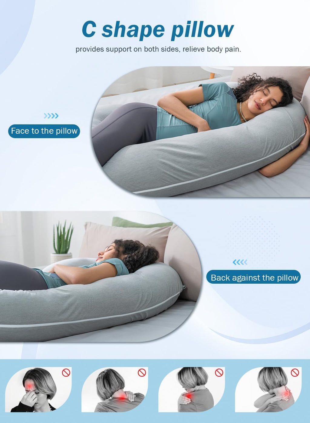 INSEN Cooling Pregnancy Pillow, Maternity Pillow with Soft Tencel Cover, C Shaped for Pregnant Women and Side Sleeping, Dark Gray