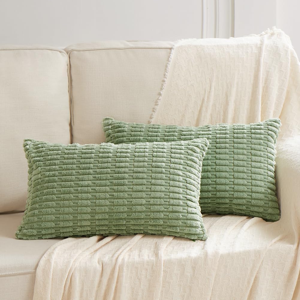 Fancy Homi Decorative Throw Pillow Covers for Bed Couch Bedroom Bench, Soft Corduroy Solid Pillow Case, Rustic Farmhouse Boho Room…