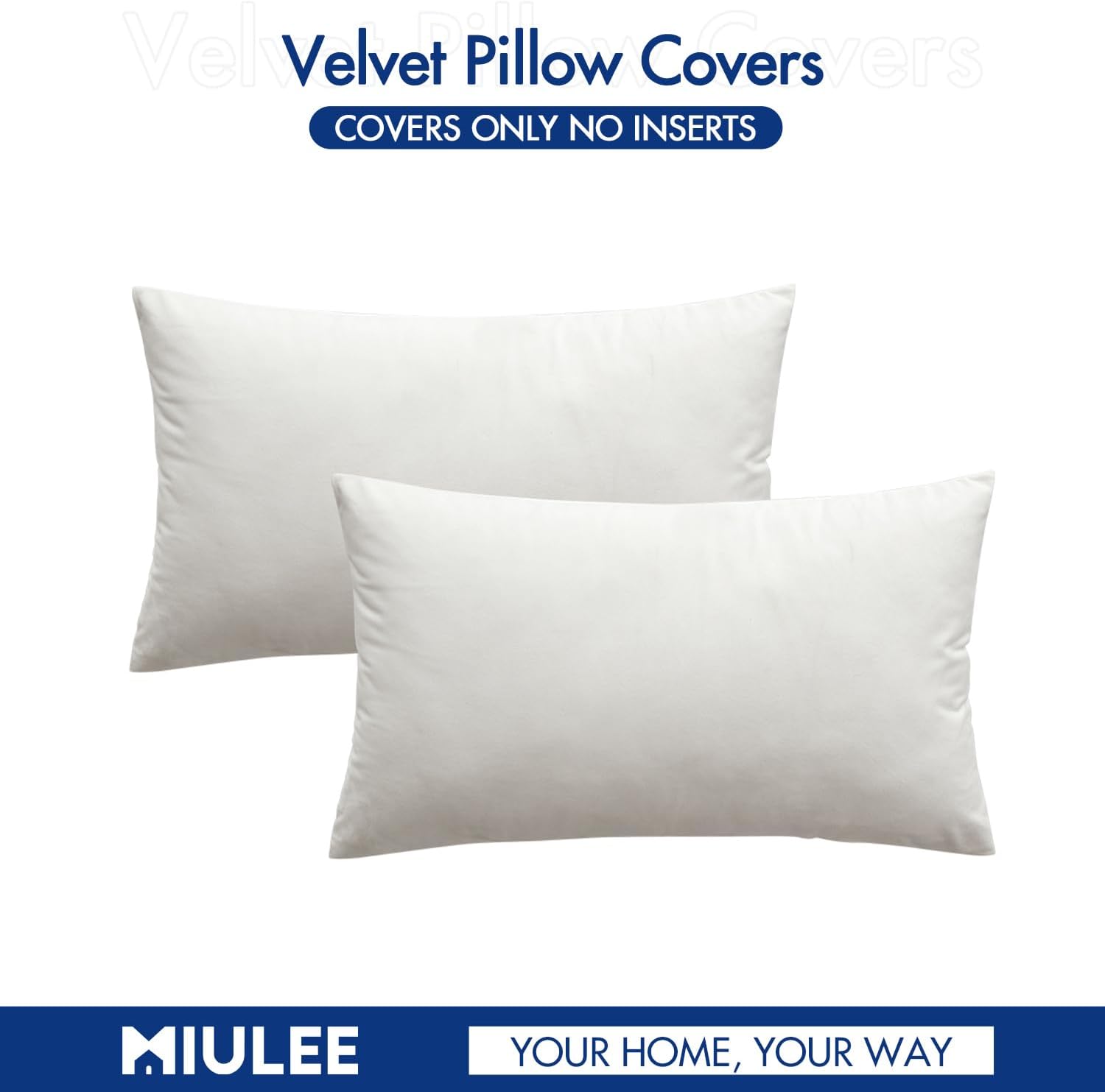 Miulee Velvet Throw Pillow Covers 12x20 Inch, Pack of 2 - Pure White, Soft Solid Lumbar Decorative Pillow Covers Modern Luxury Home Decor f…