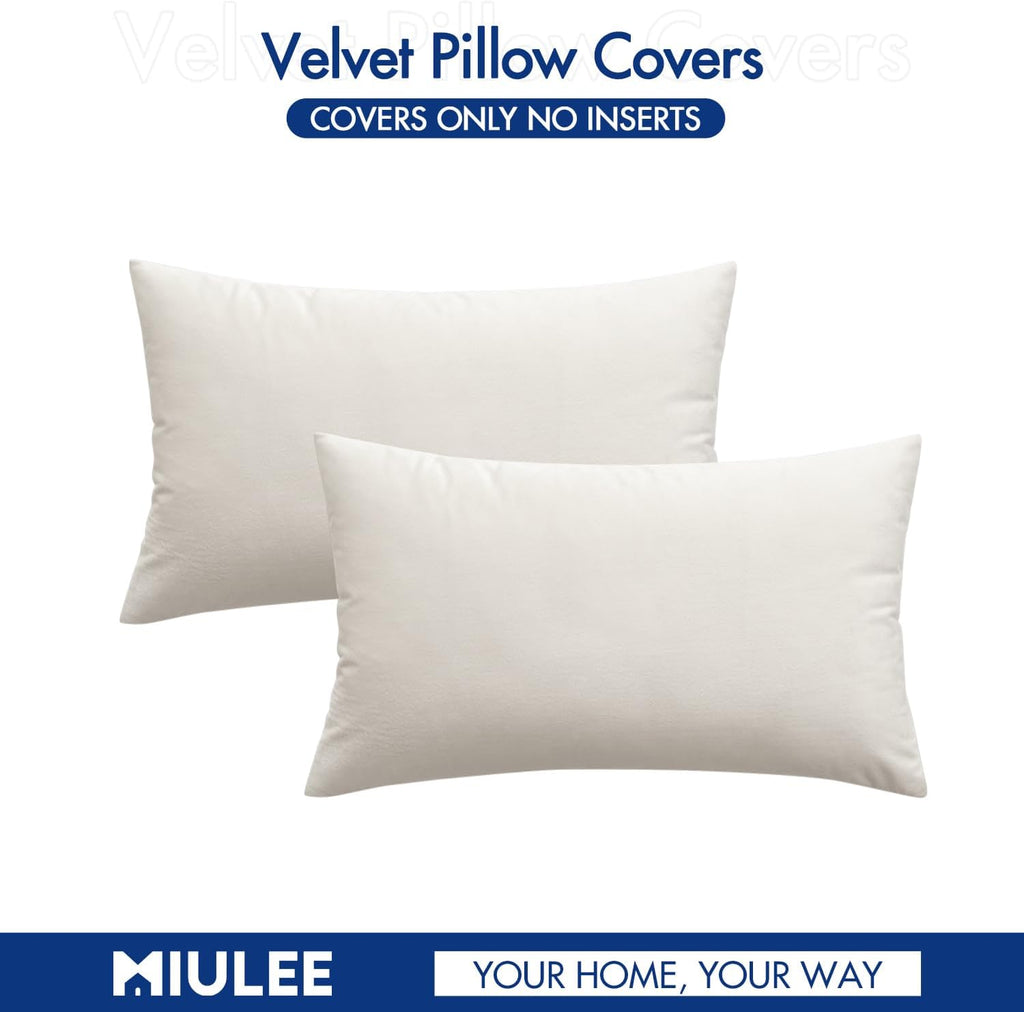 Miulee Velvet Throw Pillow Covers 12x20 Inch, Pack of 2 - Cream White, Soft Solid Lumbar Decorative Pillow Covers Modern Luxury Home Decor…