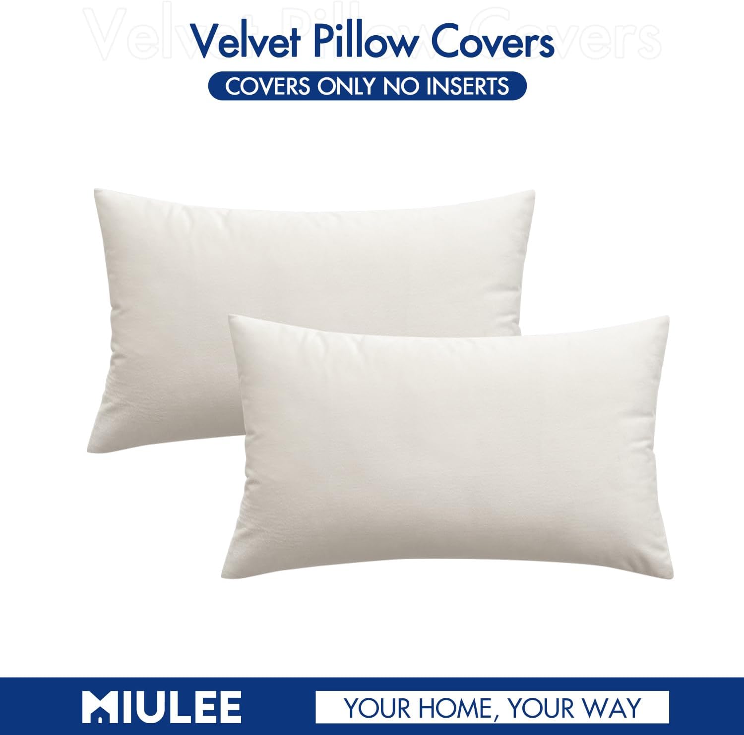 Miulee Velvet Throw Pillow Covers 12x20 Inch, Pack of 2 - Cream White, Soft Solid Lumbar Decorative Pillow Covers Modern Luxury Home Decor…