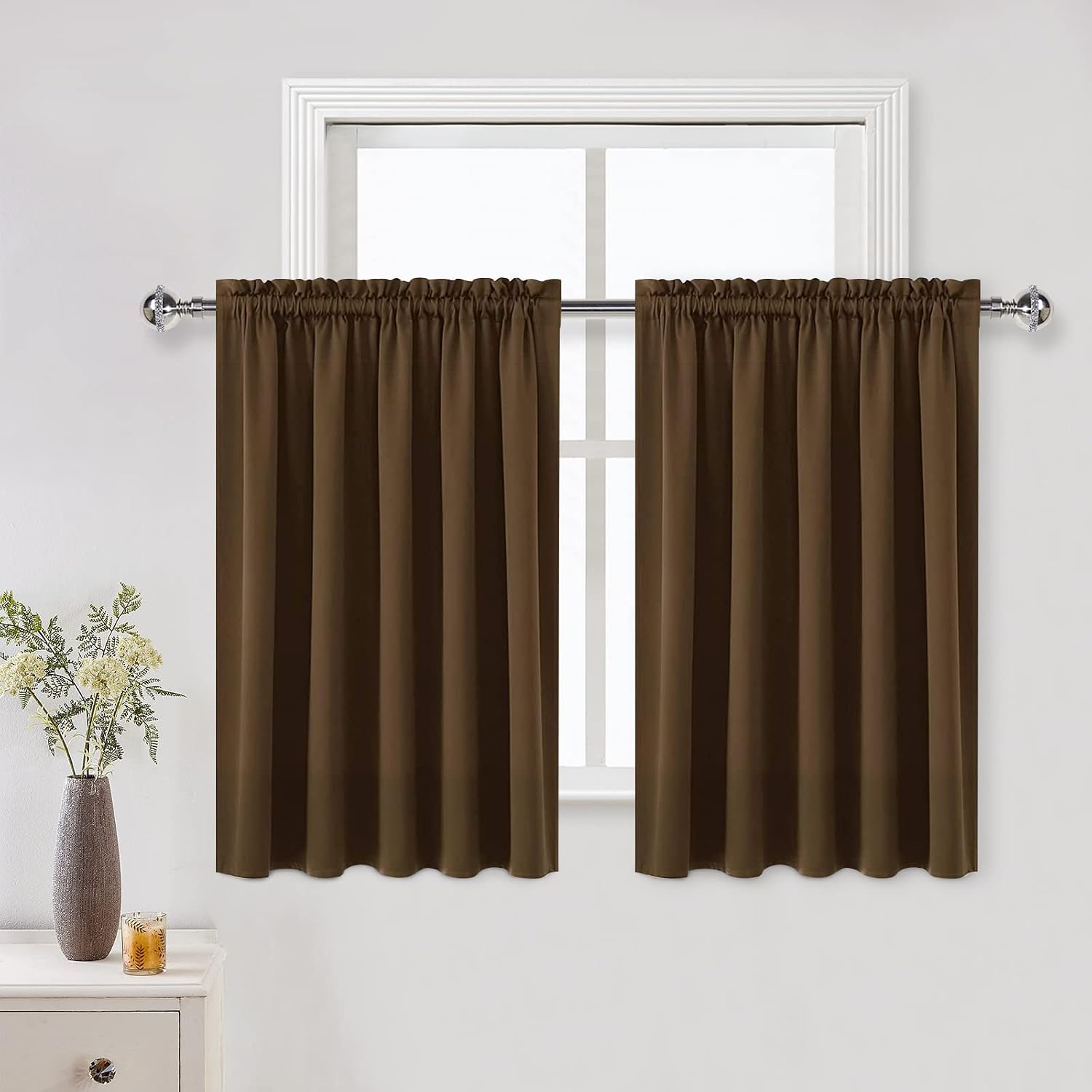 DWCN Short Brown Blackout Curtains for Half Window, Thermal Insulated Energy Saving Room Darkening Curtains for Kitchen/Bedroom (W60 x…
