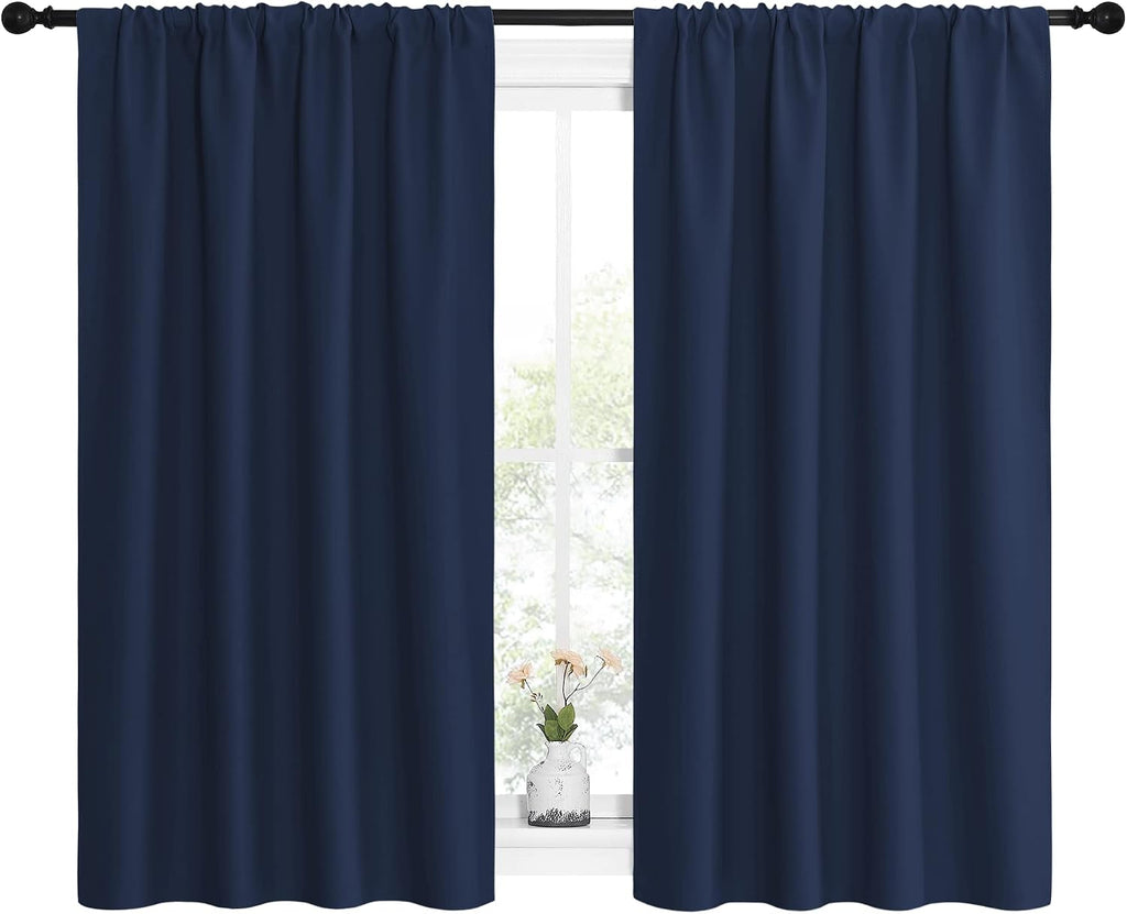 NICETOWN Kitchen Curtains, Short Blackout Curtains & Drapes, Thermal Insulated Blackout Curtain Panels for Kids Room, Play Room (Navy…