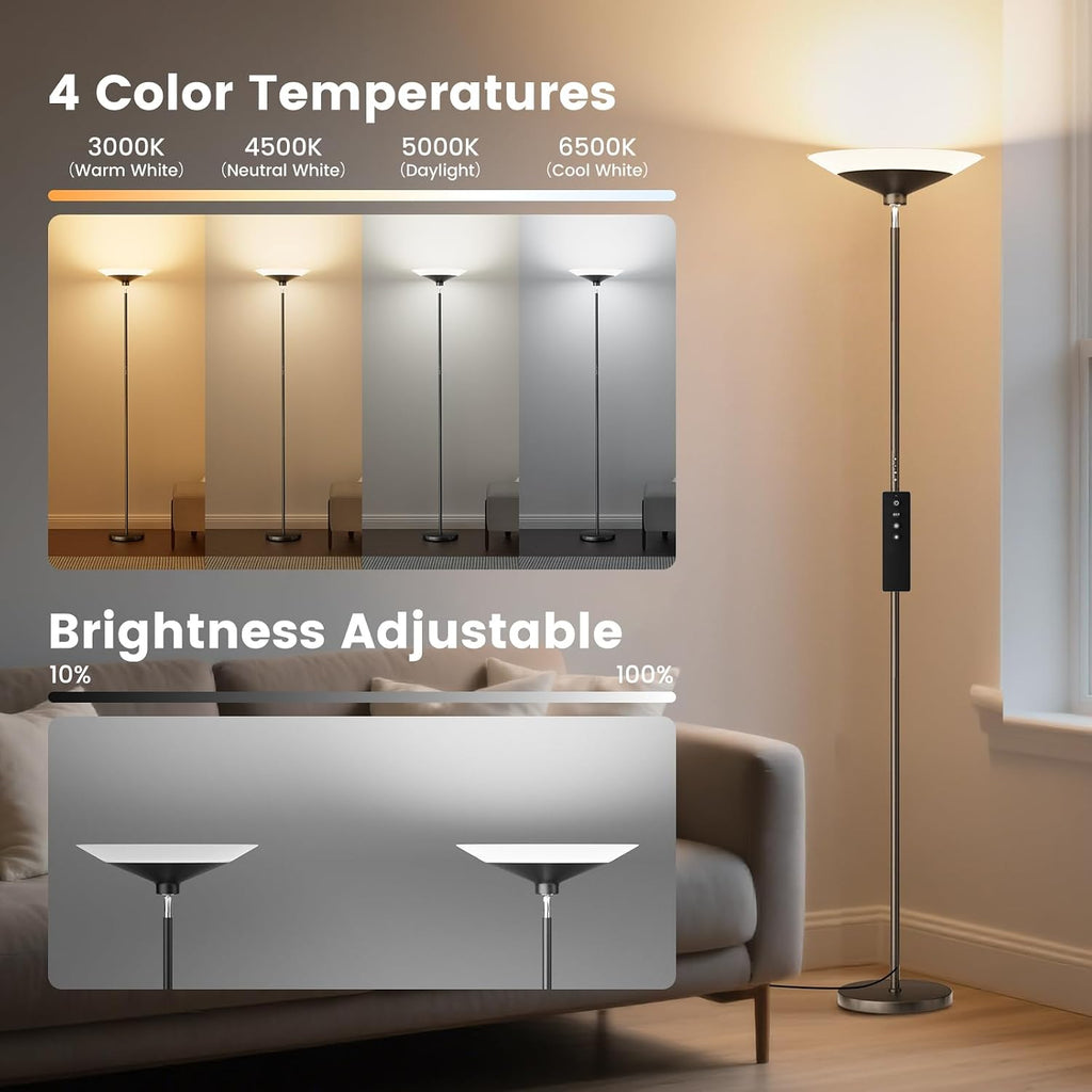 SIBRILLE Torchiere Floor Lamp - 72" Tall LED Standing Lamp with Remote/Button Control, 1800Lm, 3000-6500K, 30W Dimmable Modern Corner…