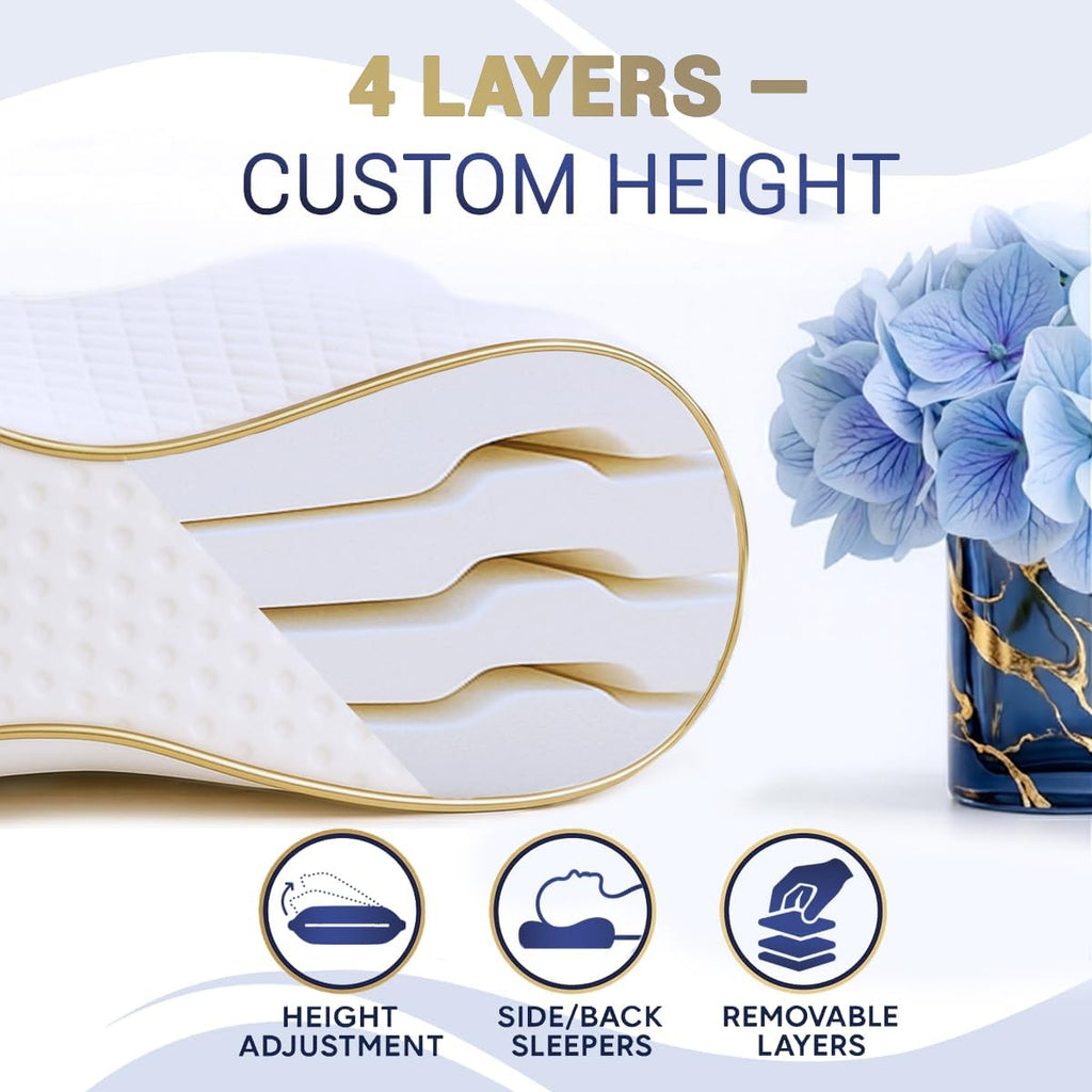 Royaltherapy Memory Foam Pillow, Cervical Pillow (2 Pack) 4-Layer Queen, Contour Pillow, Side Sleeper, Neck Support, Pillow for Neck Pain 2…