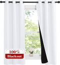 Nicetown Pure White 100% Blackout Lined Curtains, 1 Pair, 37" Width x 60" Length Each Panel, 2 Thick Layers Narrow Wide Window Treatment Pa…