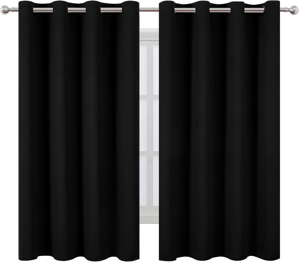 Lemomo Black Blackout Curtains 66 x 63 Inch Length/Set of 2 Curtain Panels/Thermal Insulated Room Darkening Blackout Curtains for Bedroom 6…