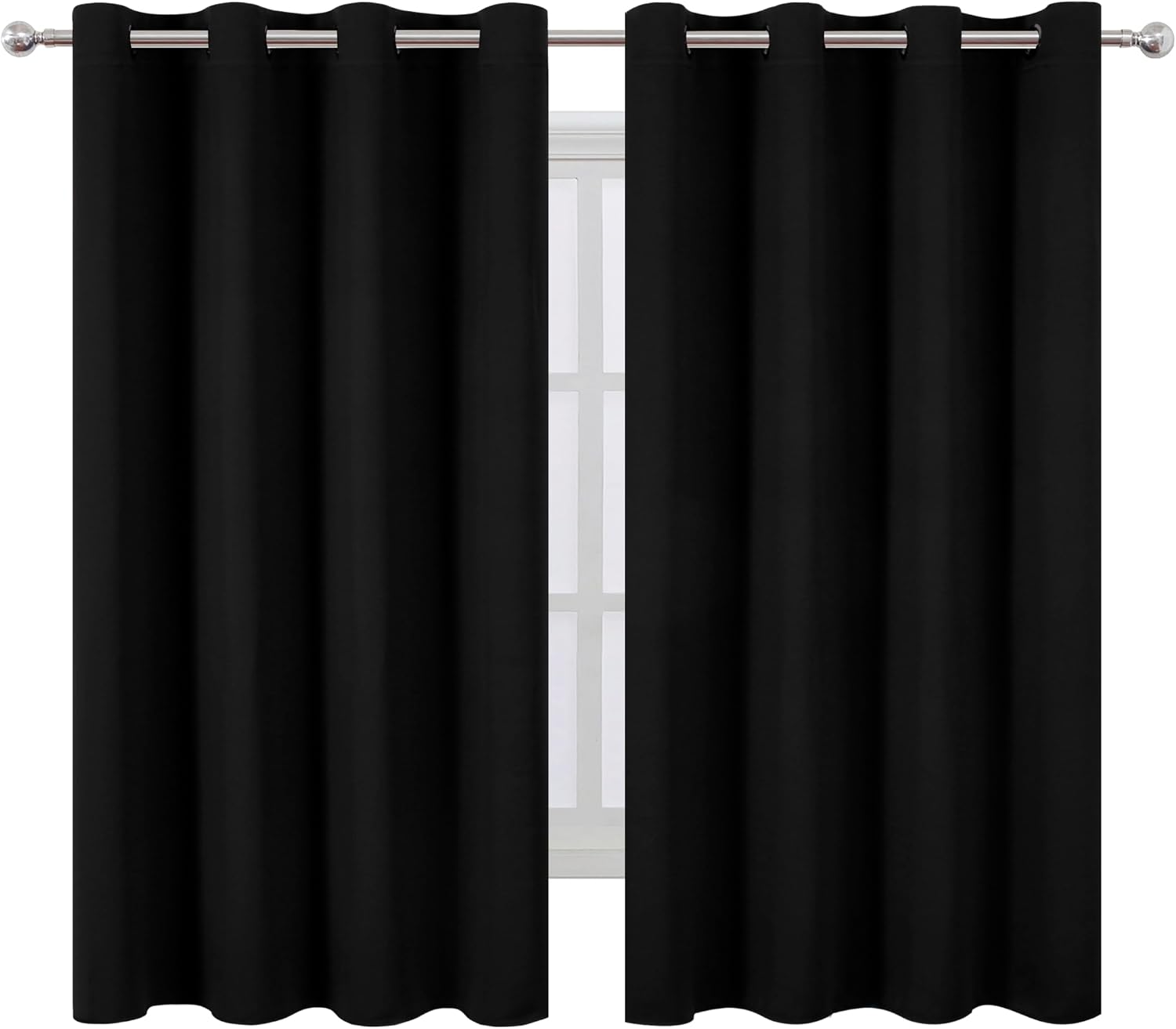 Lemomo Black Blackout Curtains 66 x 63 Inch Length/Set of 2 Curtain Panels/Thermal Insulated Room Darkening Blackout Curtains for Bedroom 6…