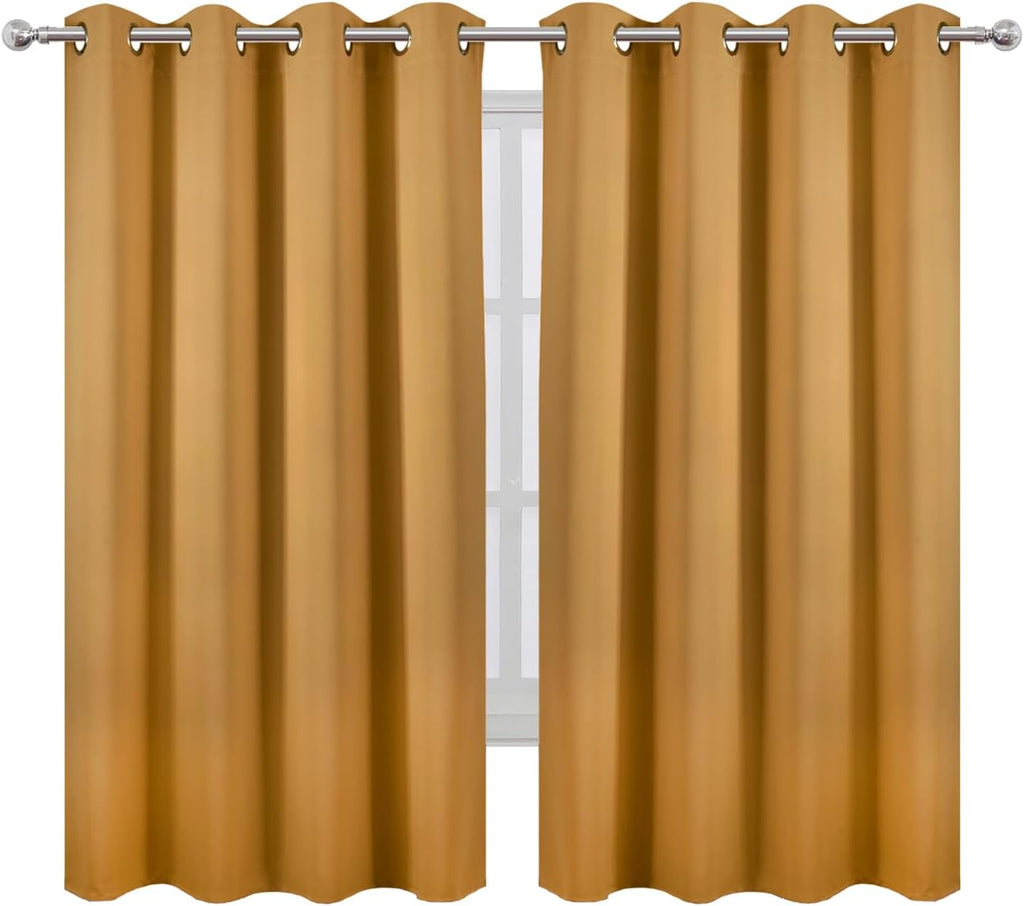 Lemomo Mustard Yellow Blackout Curtains 52 x 63 Inch Length/Set of 2 Curtain Panels/Thermal Insulated Room Darkening Curtains for Bedroom a…