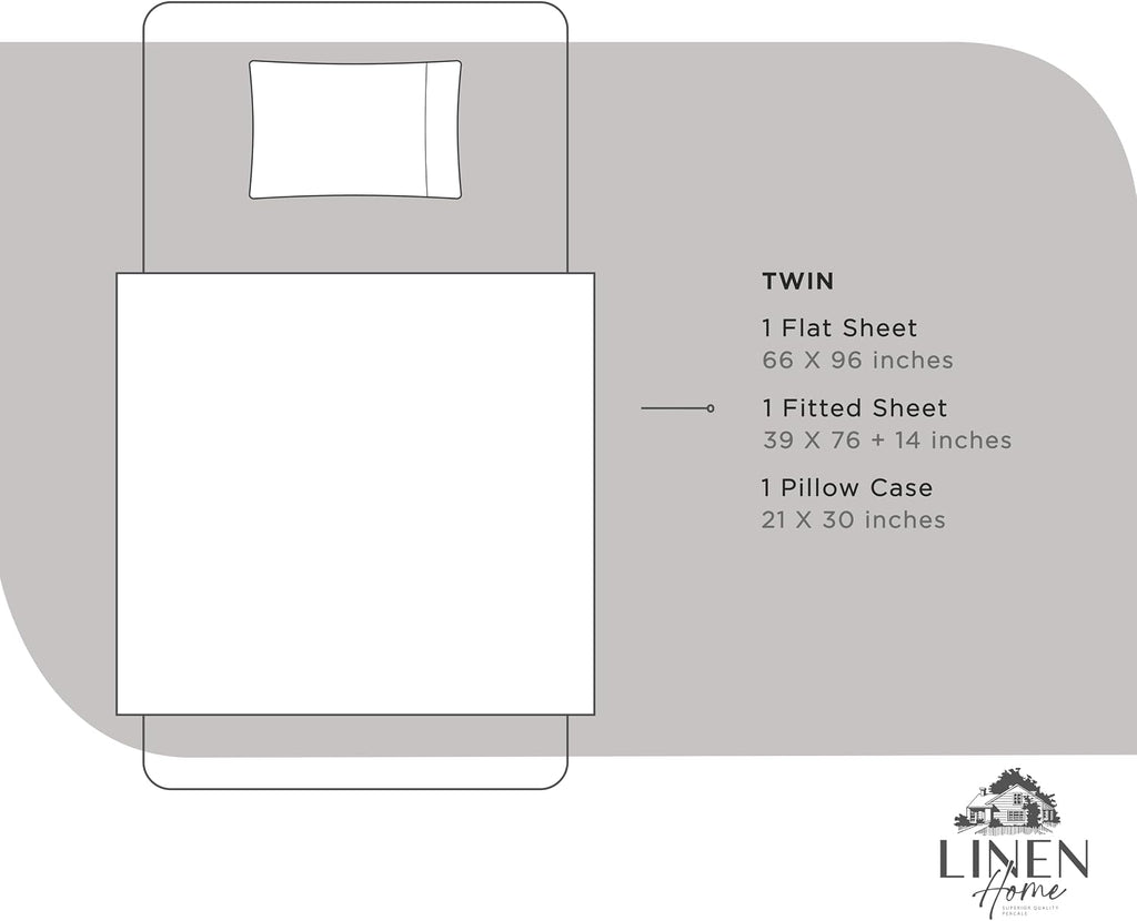 Linen Home 100% Cotton Percale Sheets Twin Size, Silver, Deep Pocket, 3 Pieces Set - 1 Flat, 1 Deep Pocket Fitted Sheet and 1 Pillowcase…
