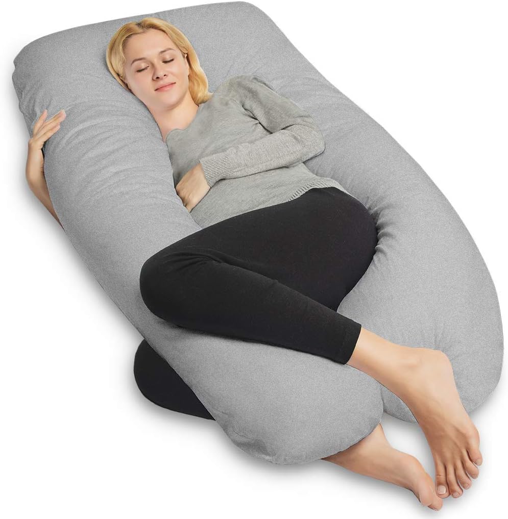 COSMOPLUS Pregnancy Pillow Cover U Shaped Full Body Pillow Case Cover for Maternity, Stretchy Cool Breathable Jersey Fabric, Provides Sleep…