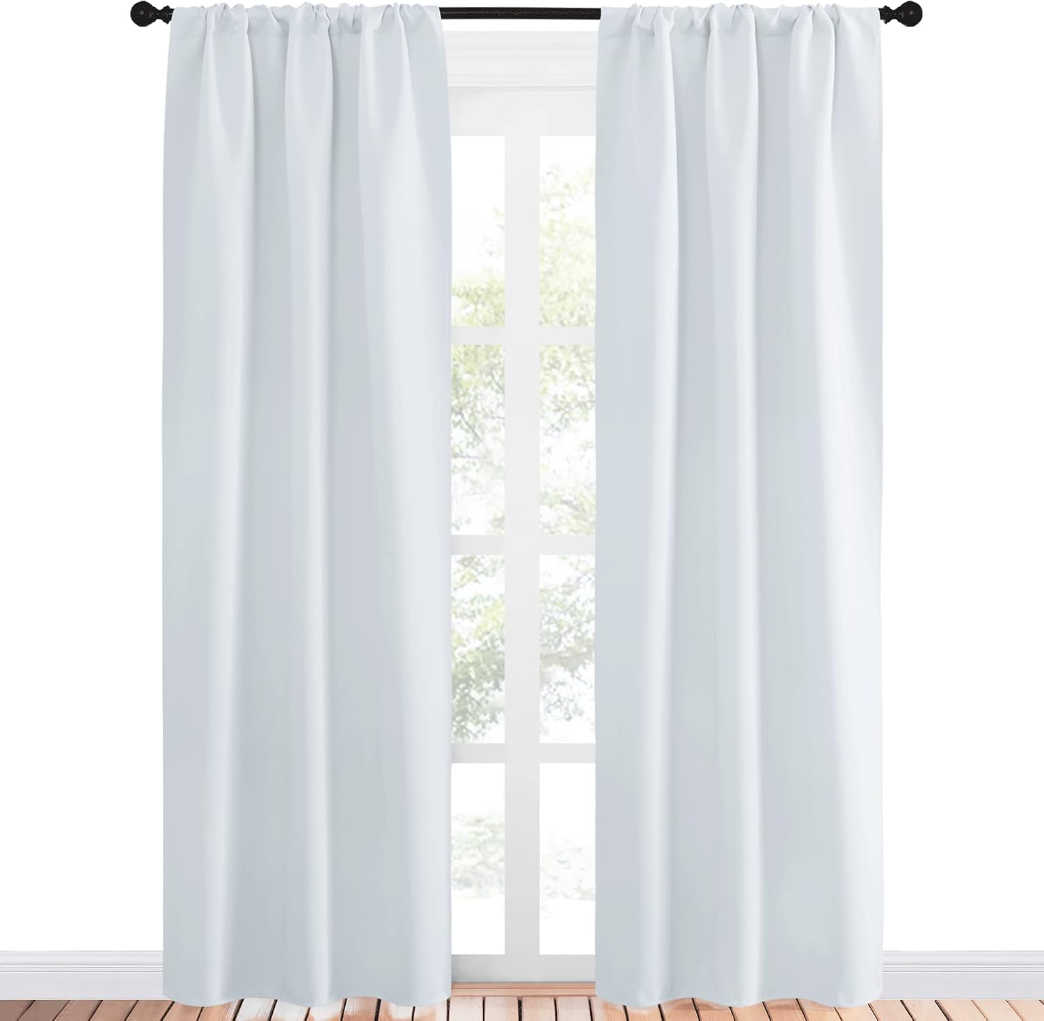 NICETOWN Greyish White Window Curtain Panels - Thermal Insulated Rod Pocket Room Darkening Curtain Sets for Bedroom (Greyish White, 2…
