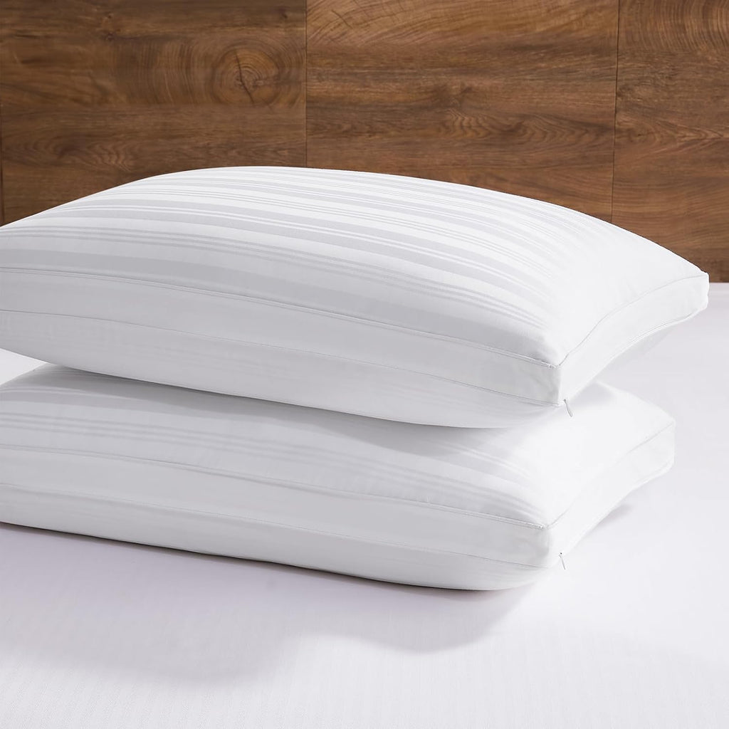 Downluxe Goose Feather and Down Pillows - 2 Pack Gusseted Hotel Collection Feather Pillows Set of 2 for Back, Stomach or Side Sleepers, Que…